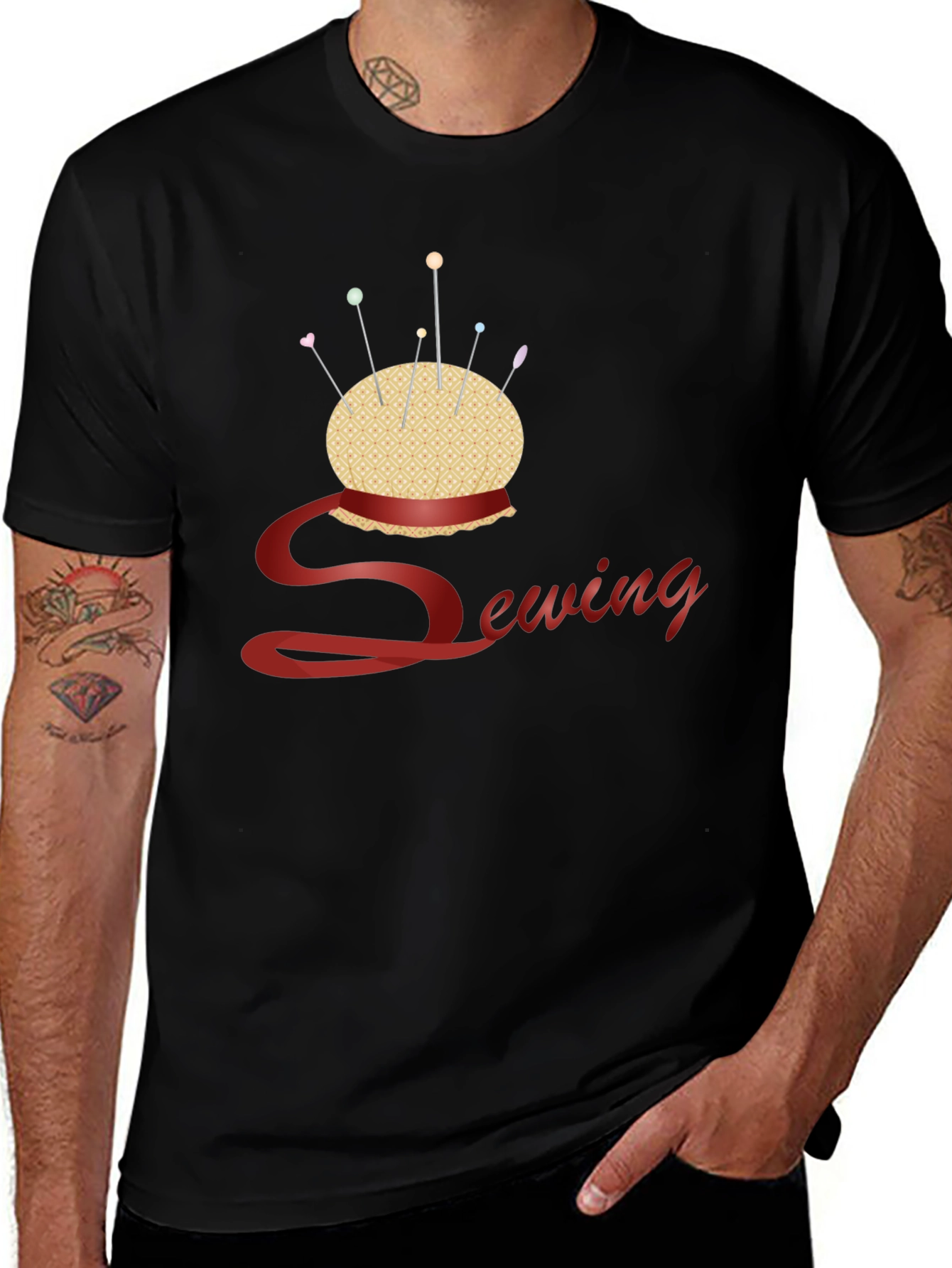 Variant 4 of Sewing Themed Black T-Shirt