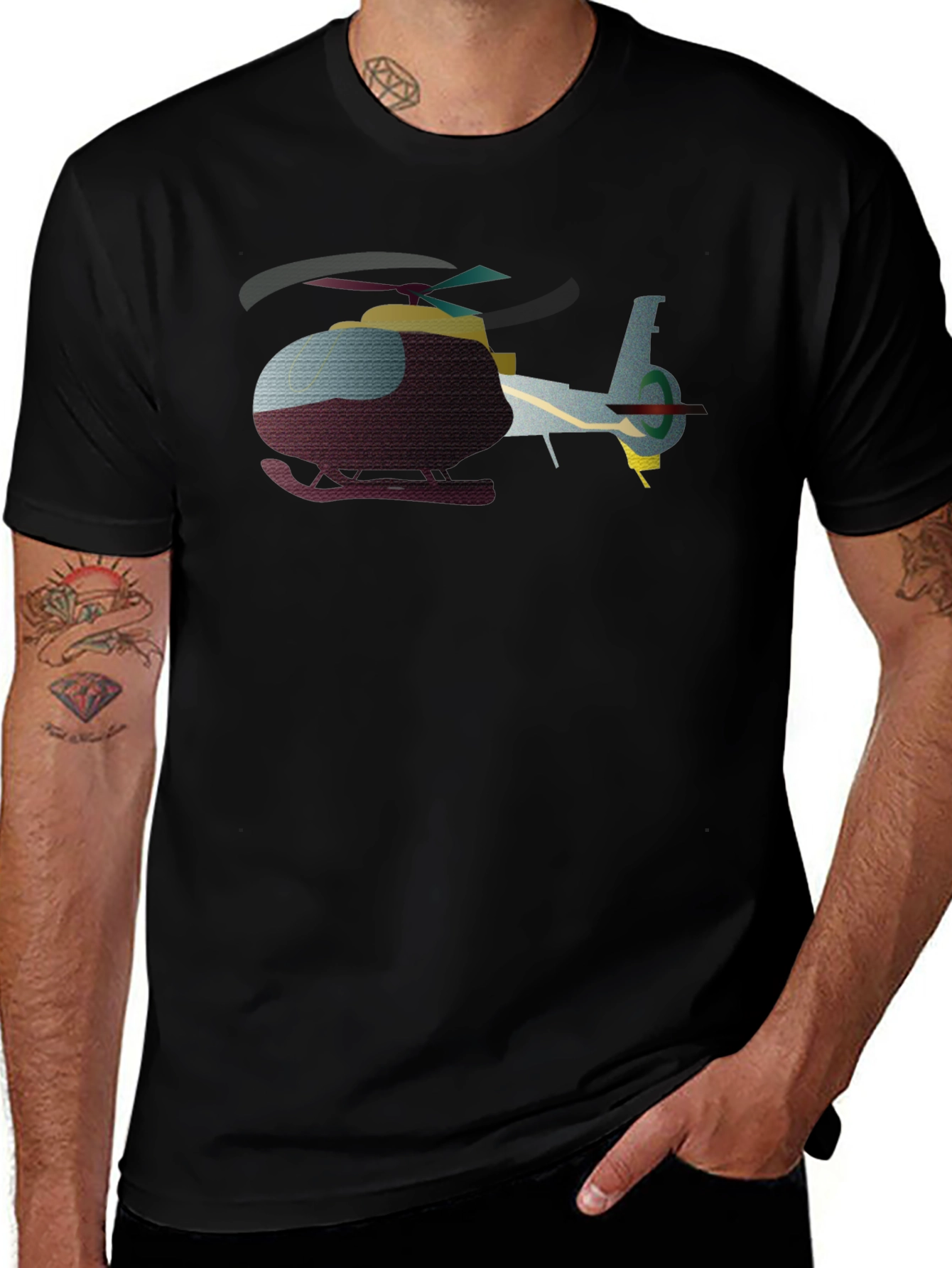 Black Helicopter Graphic T-Shirt - Black Crew Neck main image