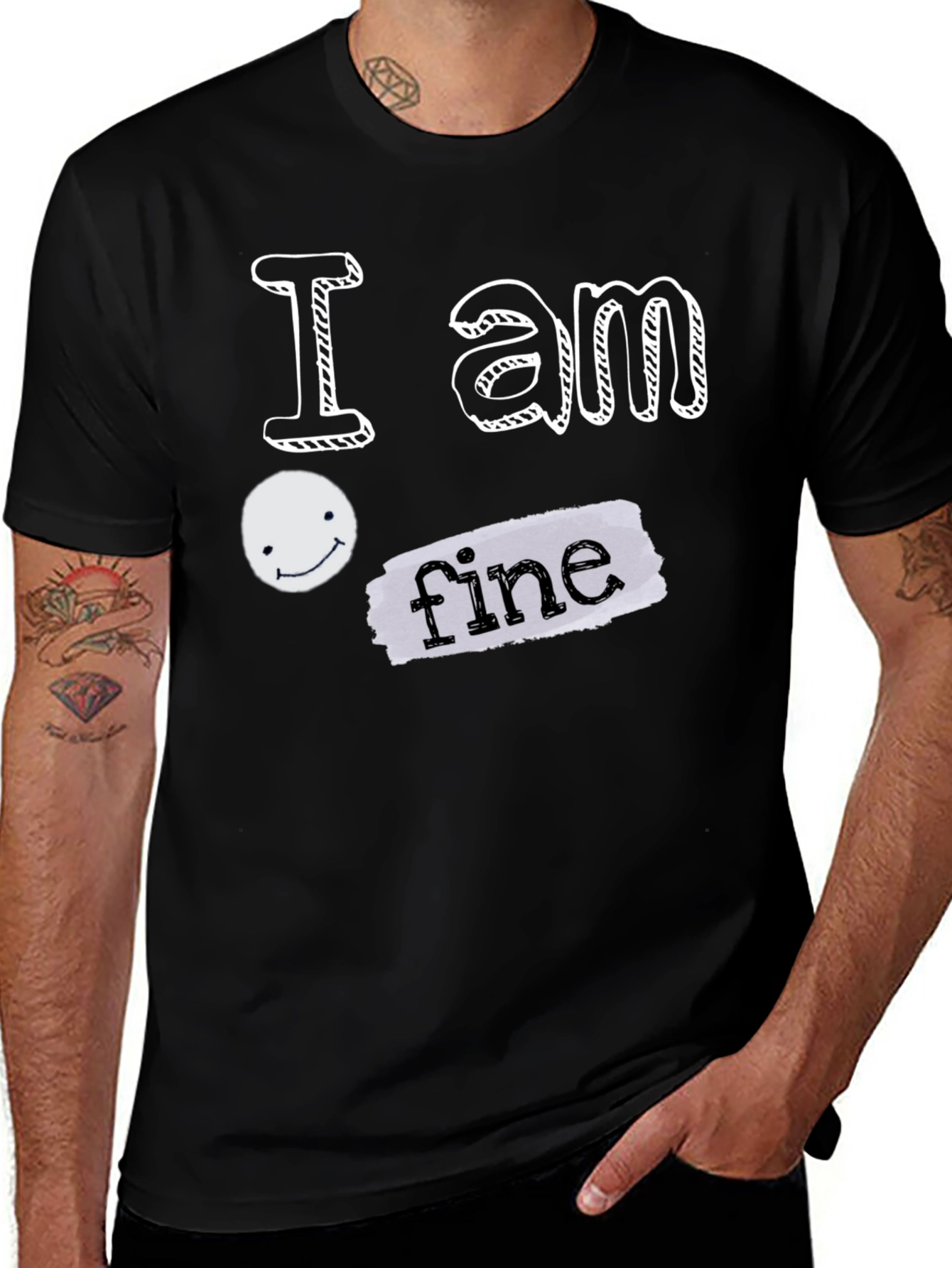 Variant 23 of "I am fine" Graphic T-Shirt - Black Cotton Tee