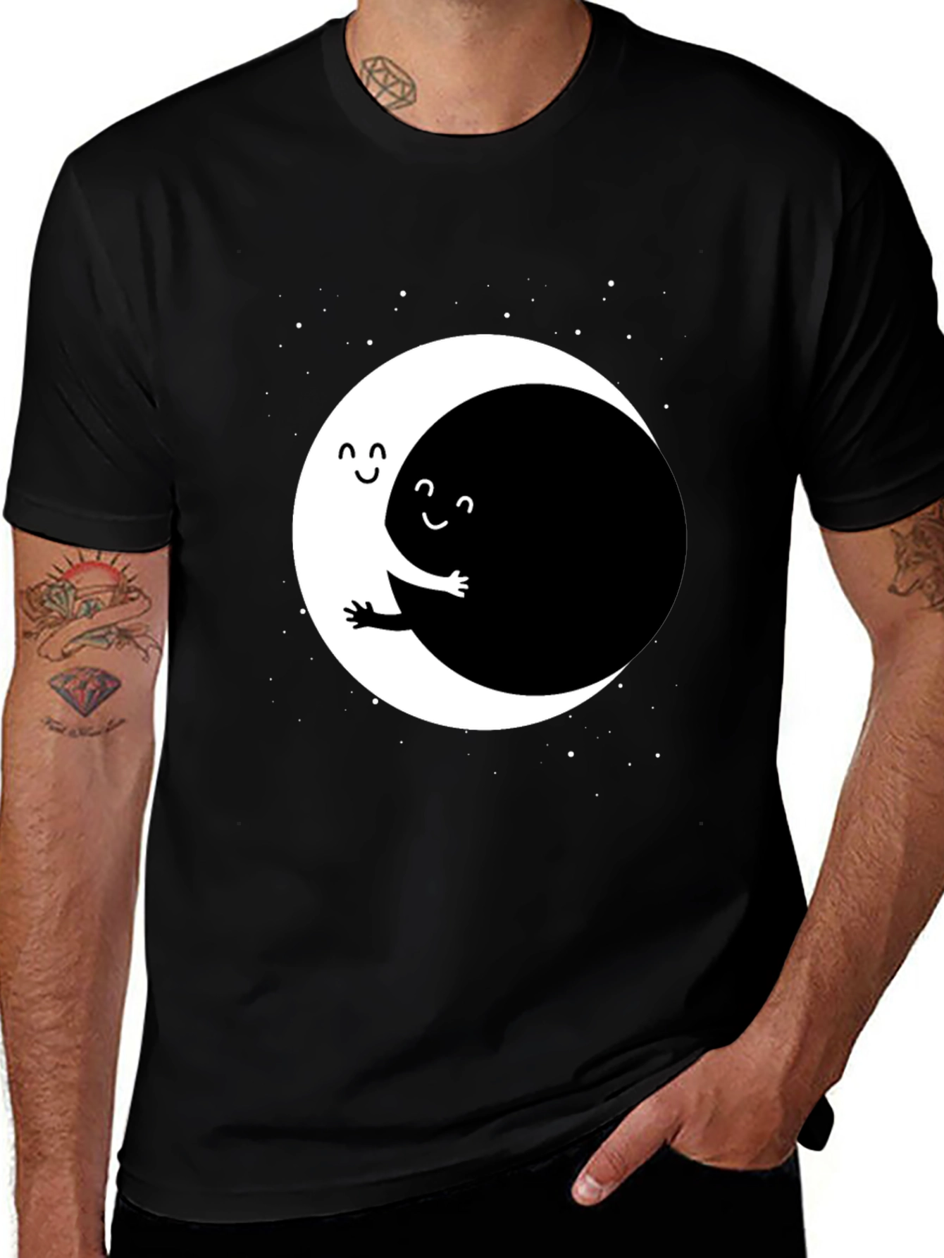 Yin Yang Moon Hug Graphic Tee - Black