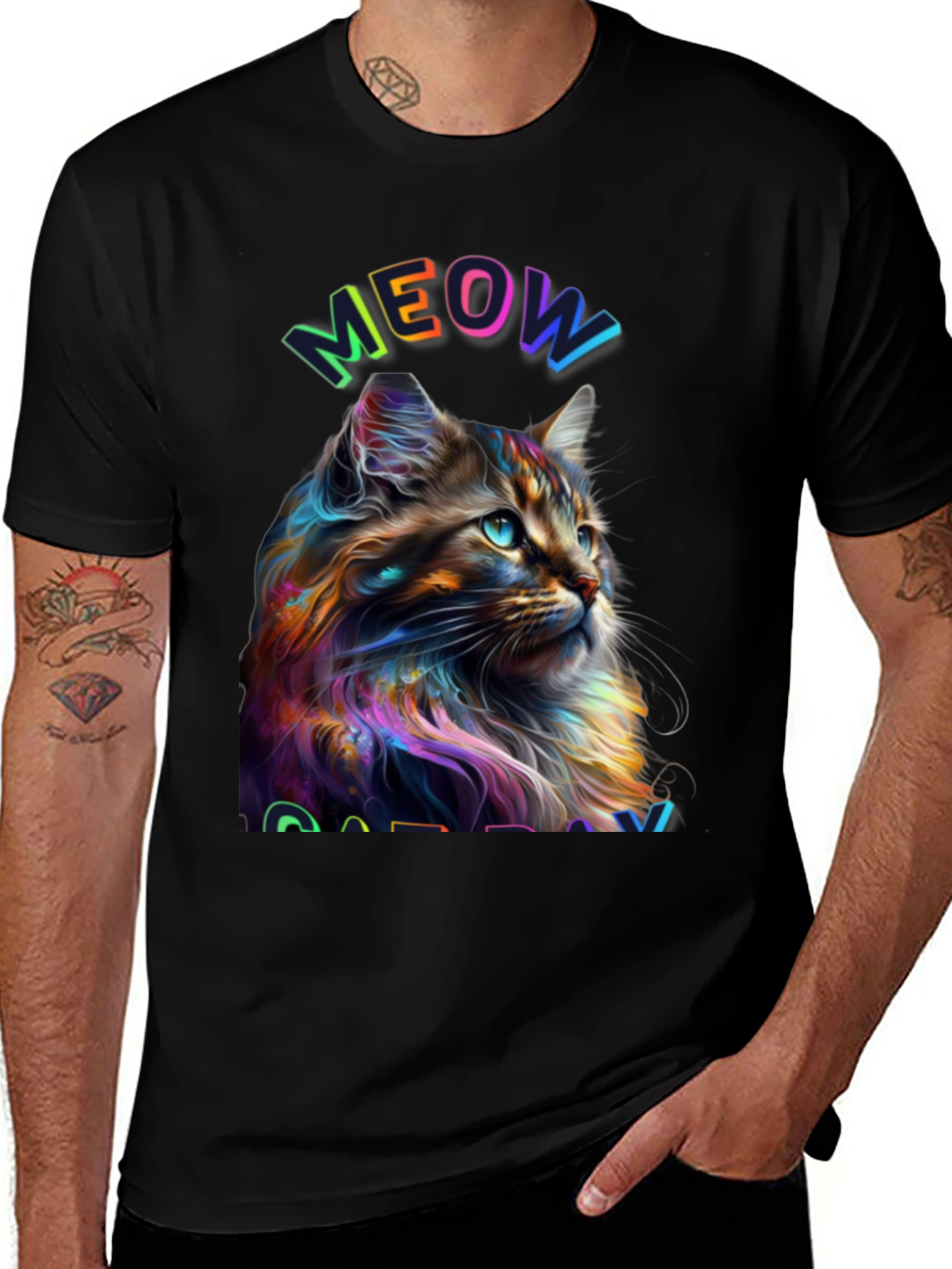 Variant 2 of Meow Cat T-Shirt - Colorful Graphic Tee for Cat Lovers