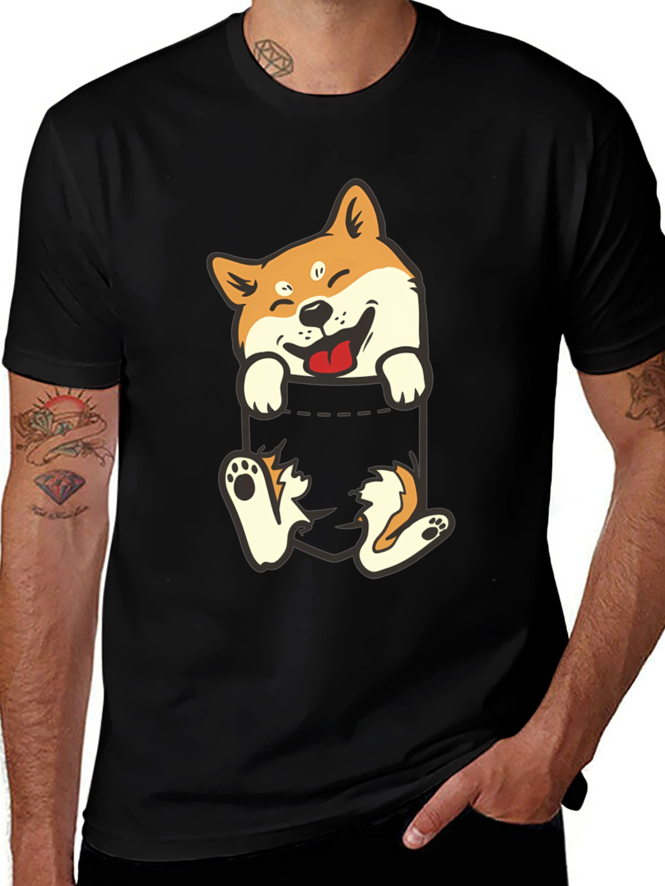 Variant 27 of Shiba Inu Pocket T-Shirt: Funny Dog Tee