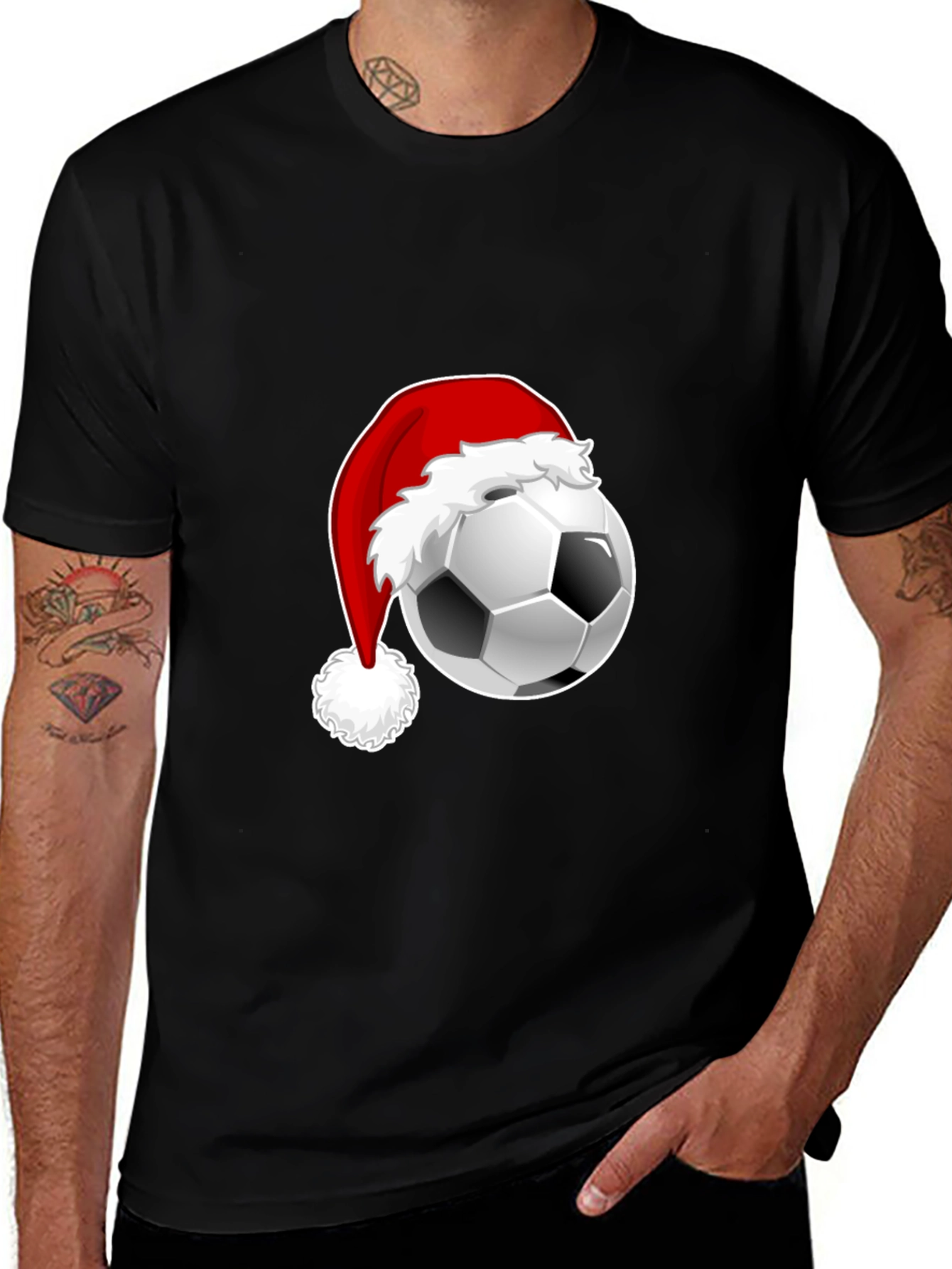 Variant 21 of Festive Soccer Ball Santa Hat Graphic Tee