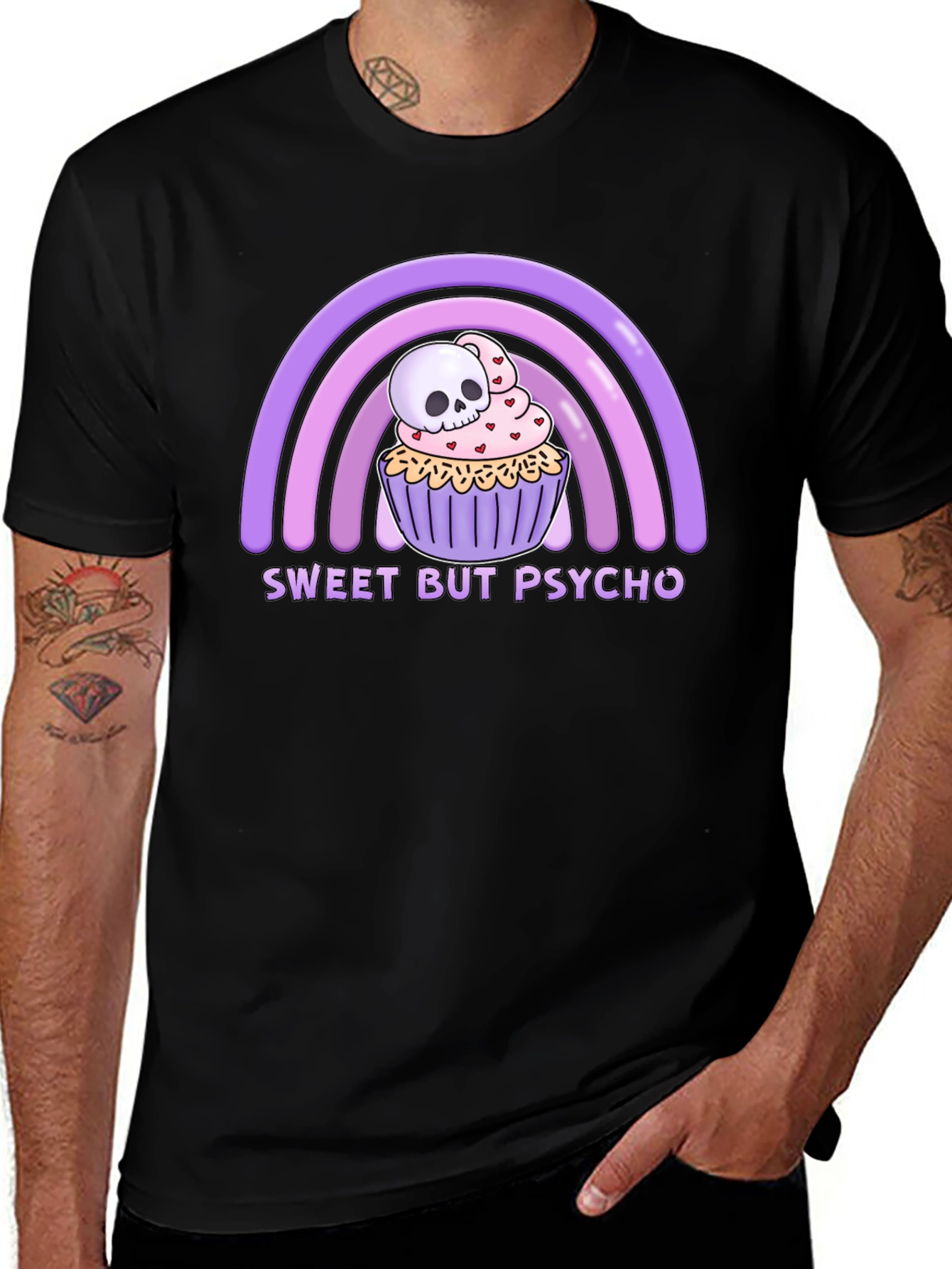 Variant 24 of Sweet But Psycho Rainbow Skull Cupcake Black T-shirt