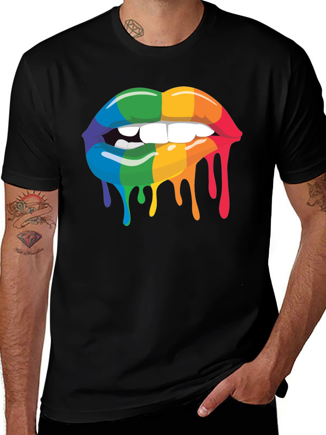Variant 24 of Rainbow Lips Graphic Tee - Black Cotton Blend