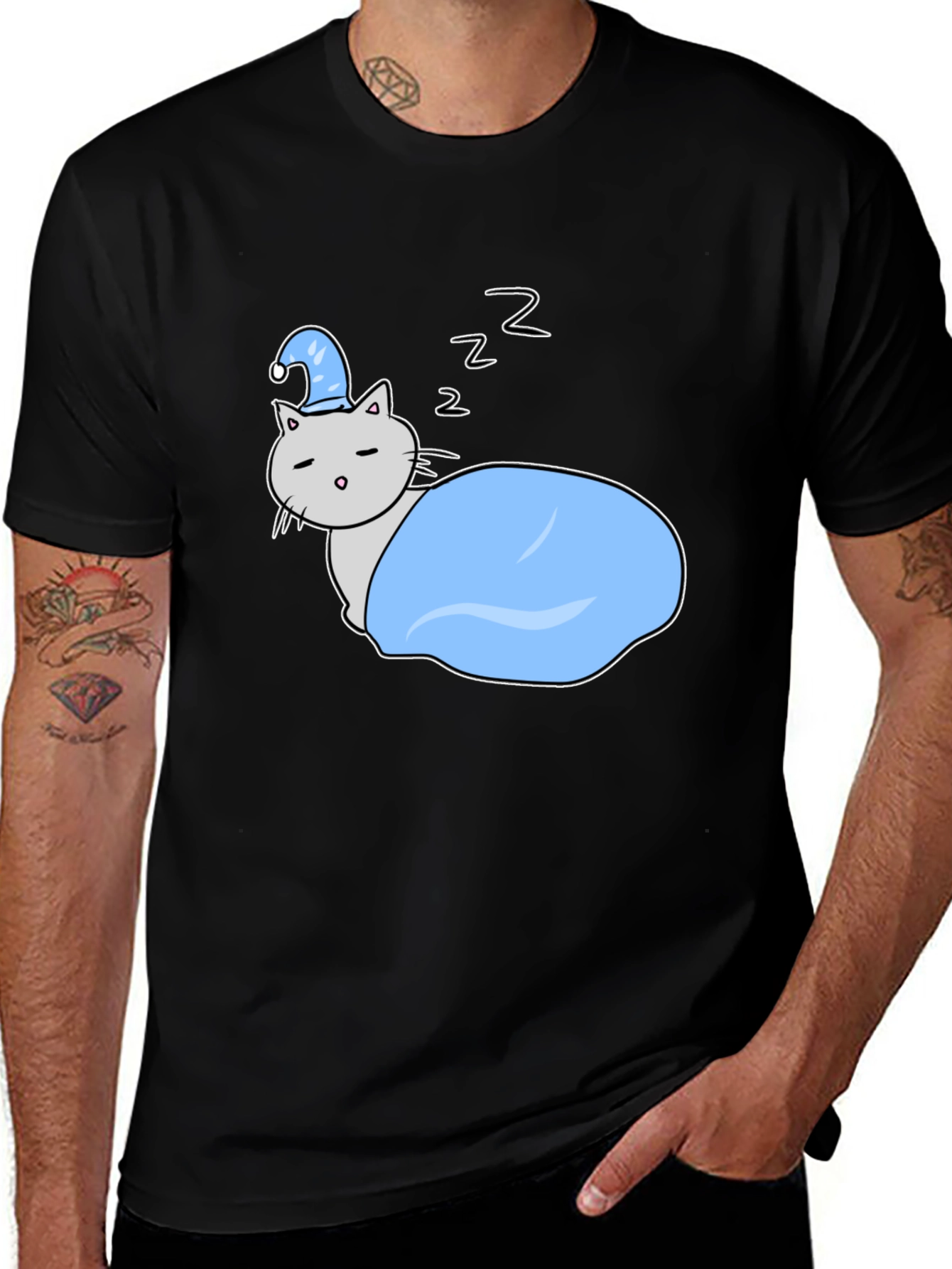 Cute Sleeping Cat Tee - Cartoon Style Shirt