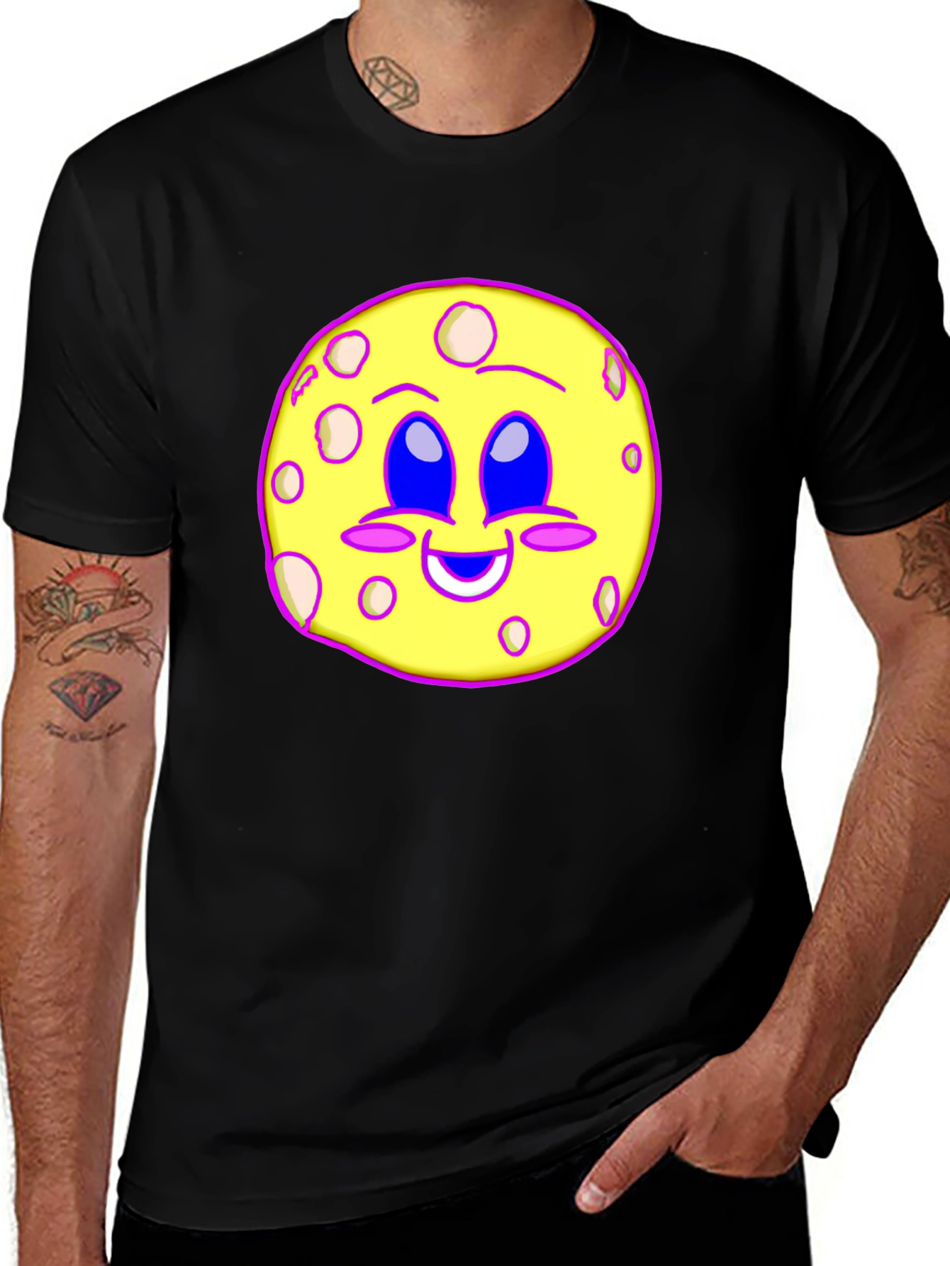 Variant 14 of Cute Moon Face Graphic T-Shirt - Black