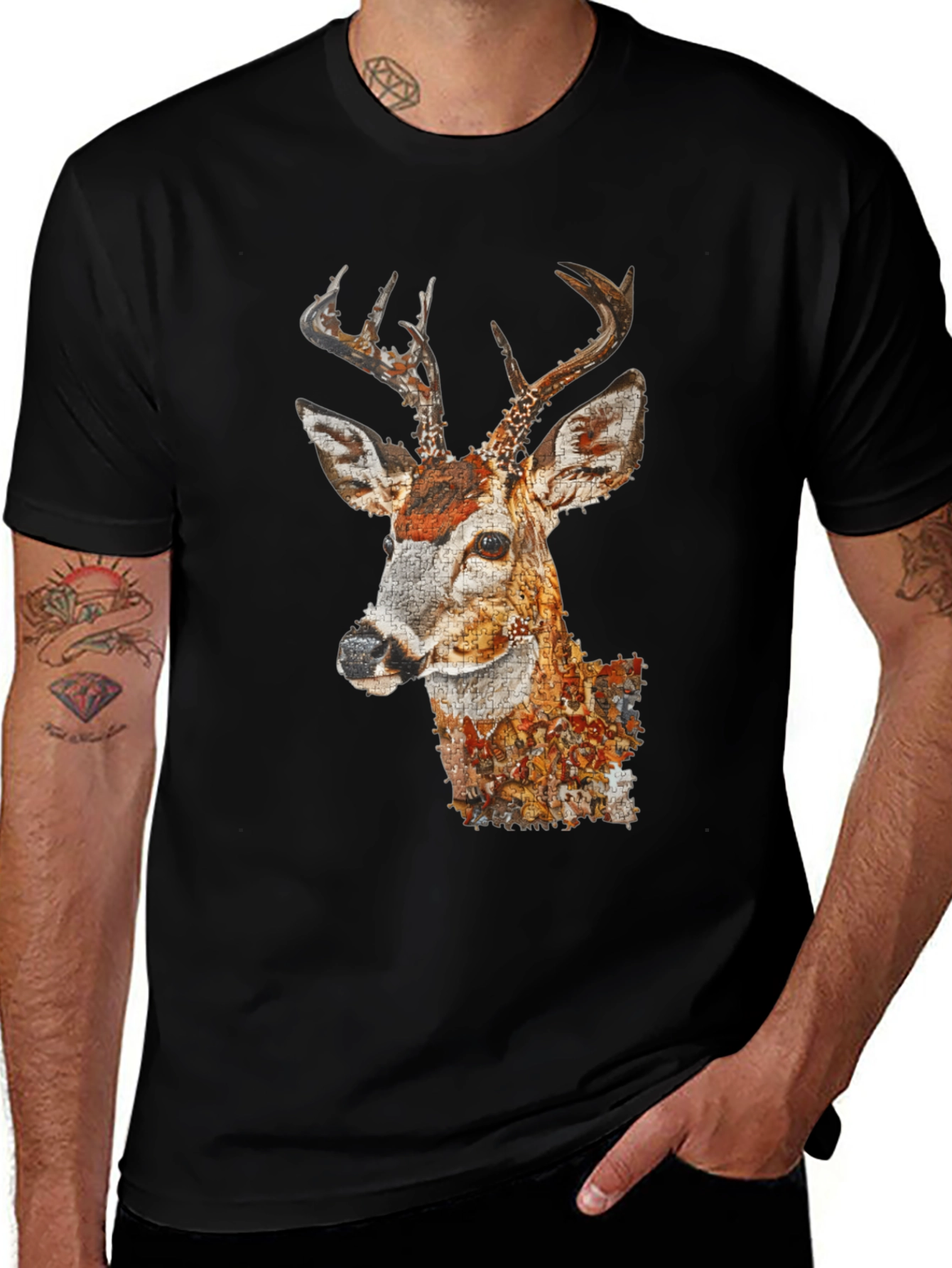 Variant 28 of Deer Portrait Graphic Tee - Men's Black T-Shirt