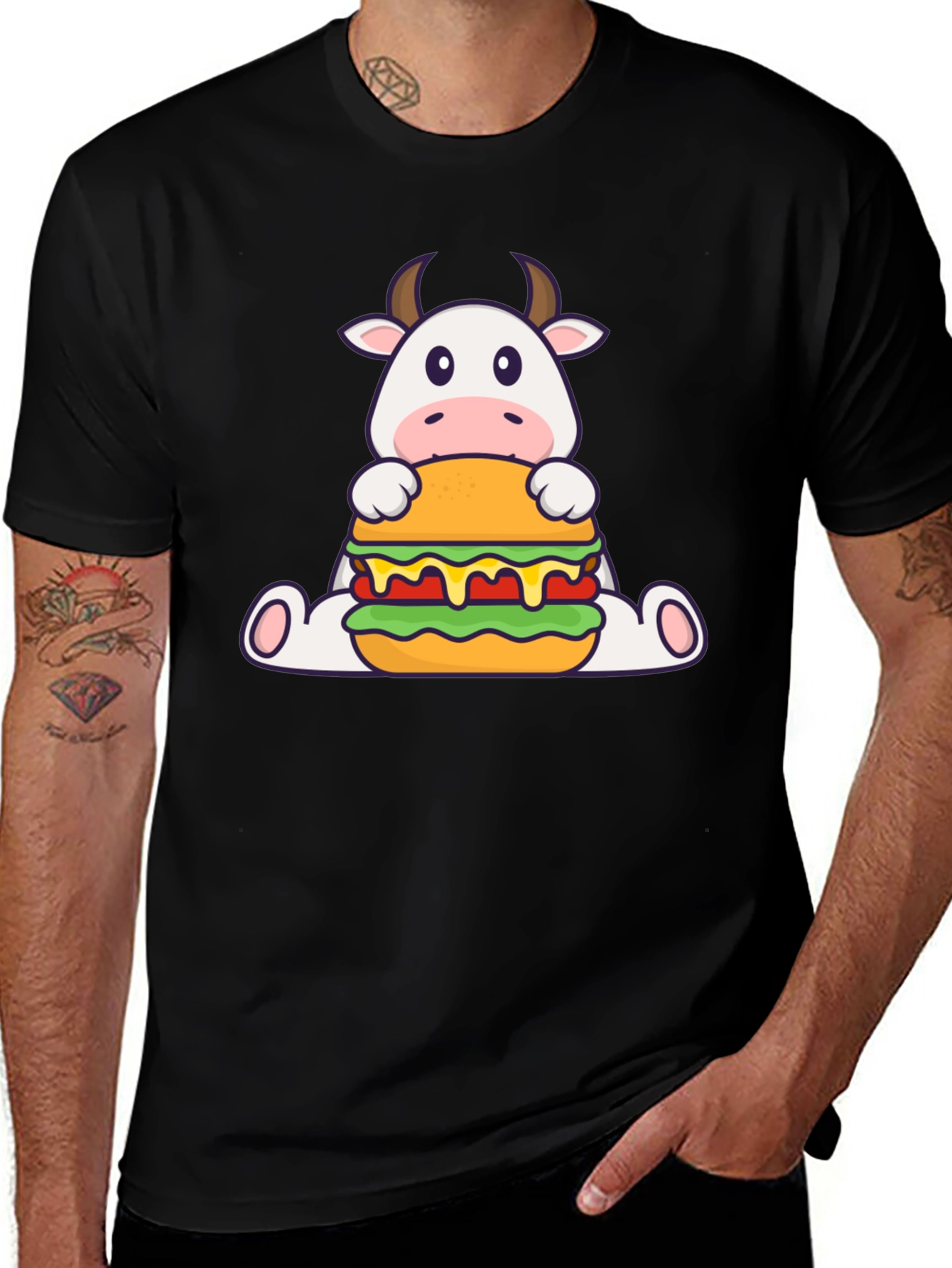 Black Cow Burger Graphic Tee - Black Casual T-Shirt main image