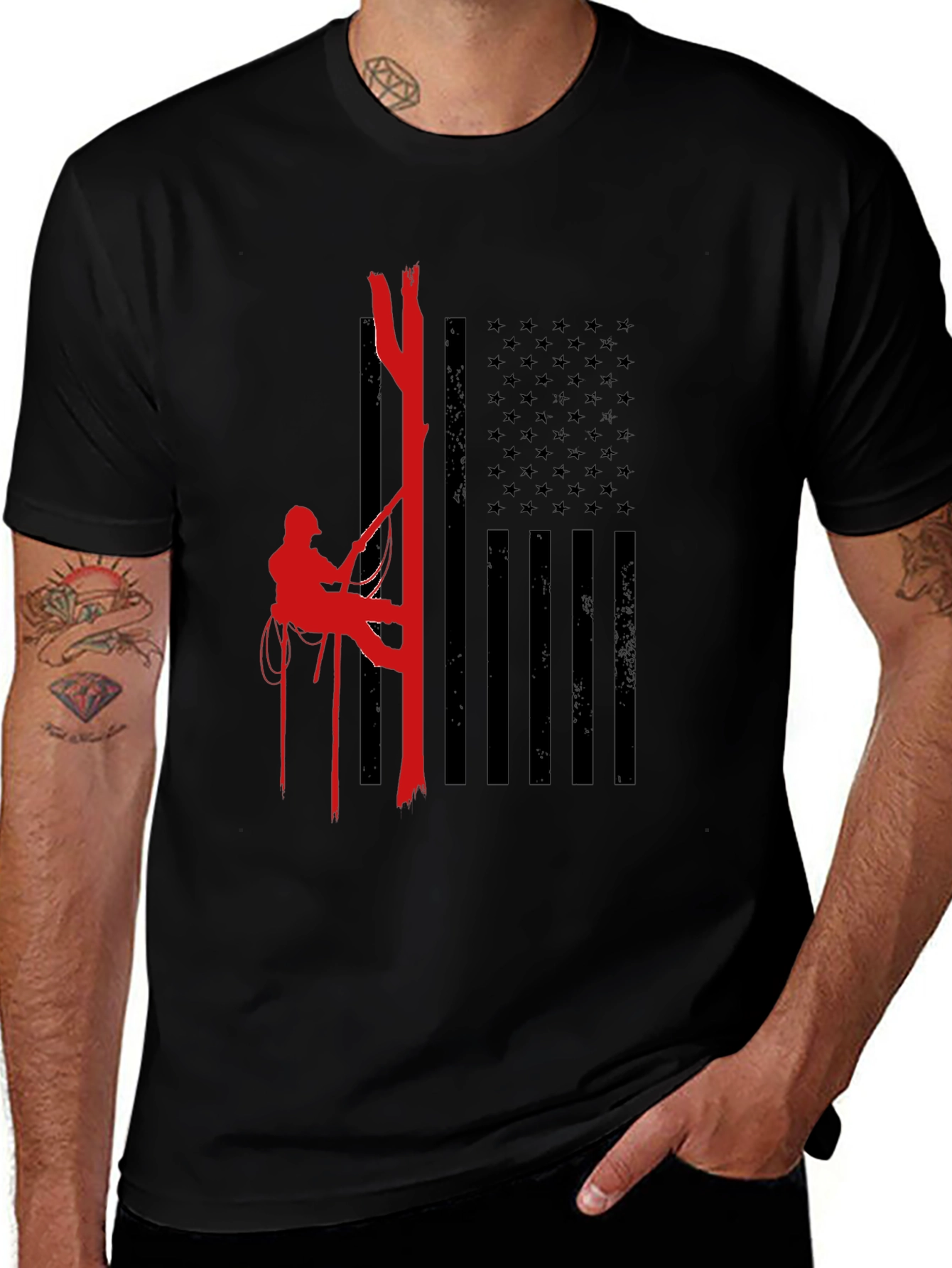 Variant 2 of Arborist American Flag Black T-Shirt
