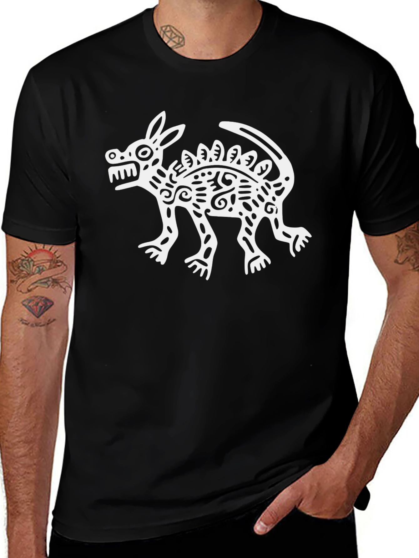 Aztec Dog Graphic Tee - Black Cotton Comfort