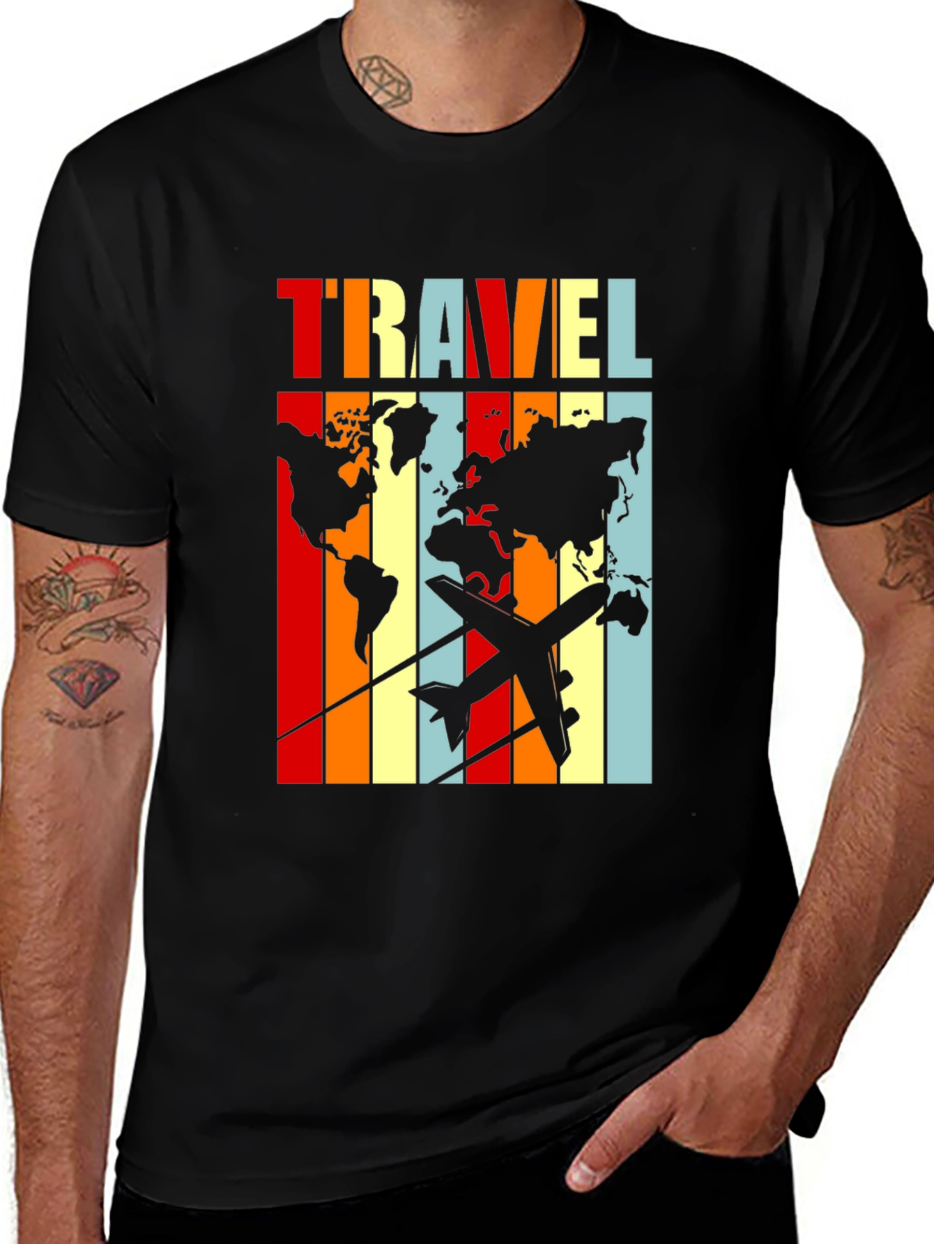 Variant 26 of Travel Graphic Tee - Airplane World Map Design