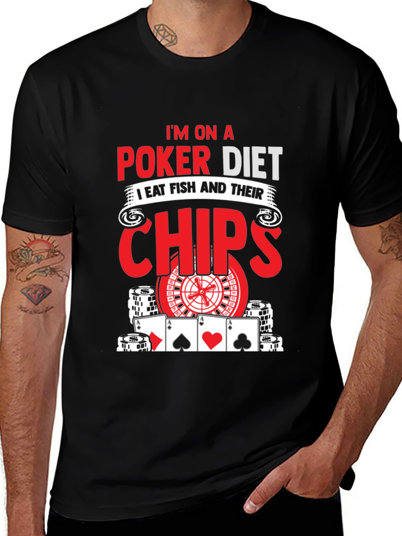 Variant 8 of Poker Diet Graphic Tee - Eat Fish and Chips!