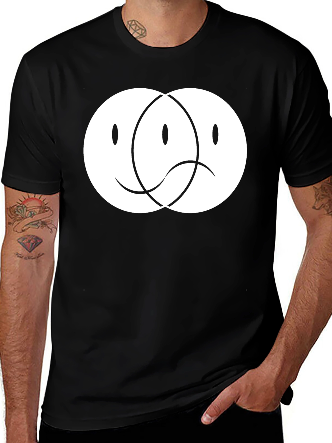 Variant 19 of Dual Emotion Graphic Tee - Black Cotton T-Shirt