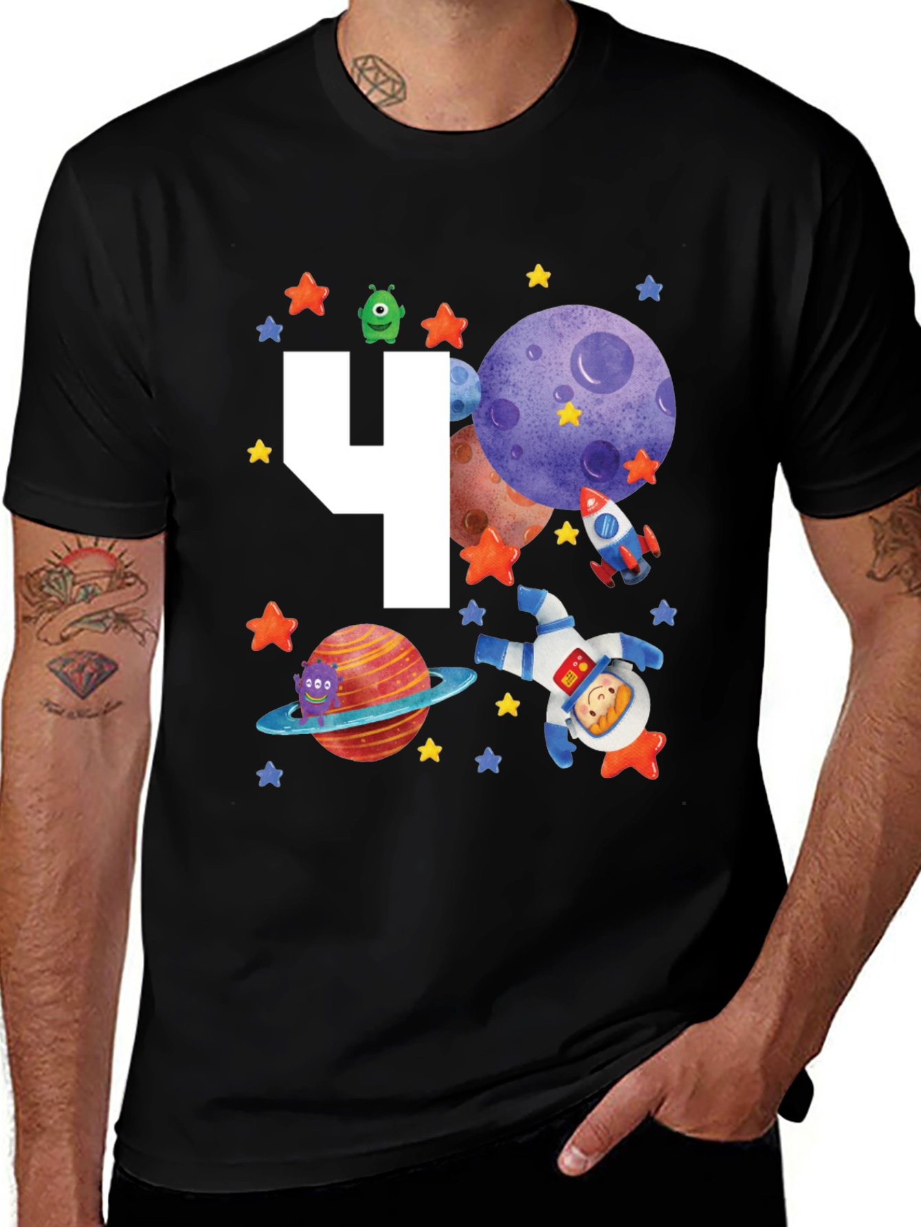 Variant 12 of Space-Themed Birthday T-Shirt - Age 4