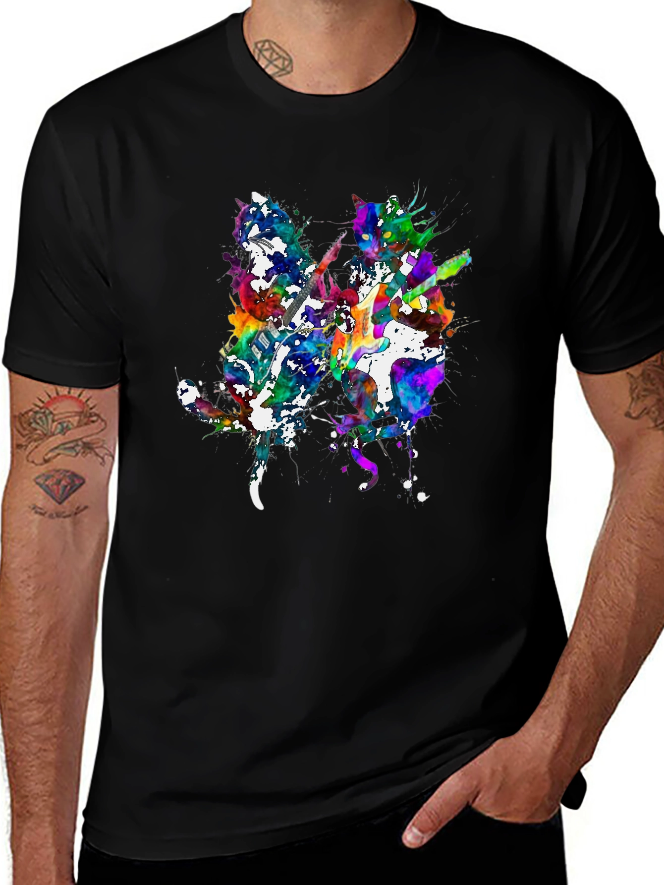 Variant 5 of Abstract Guitar Graphic Print Black T-Shirt
