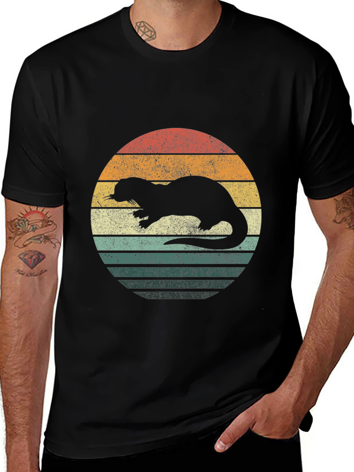 Retro Otter Sunset Graphic Tee - Cool & Unique Design
