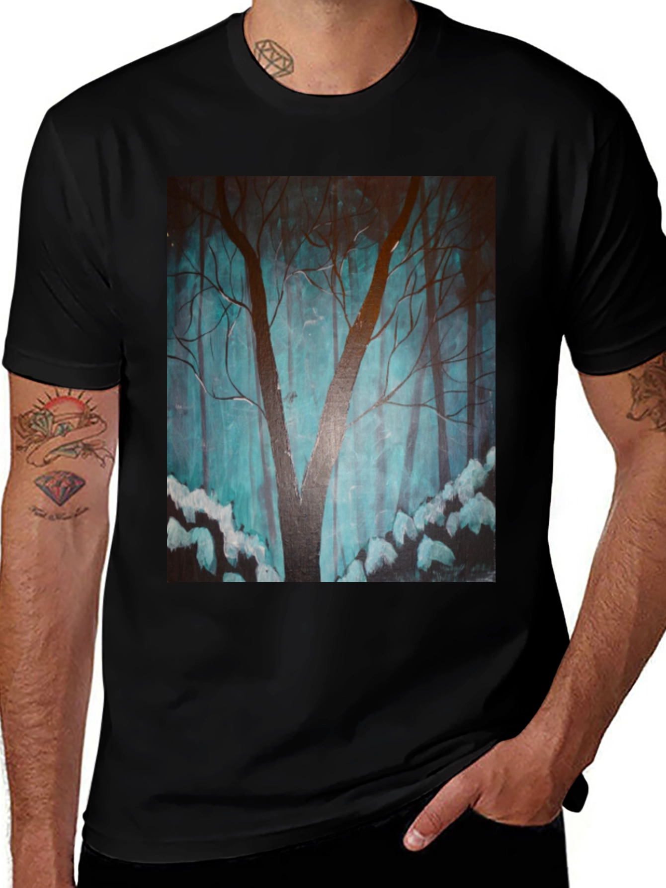 Variant 17 of Dark Forest Graphic Print Tee - Soft Black Cotton