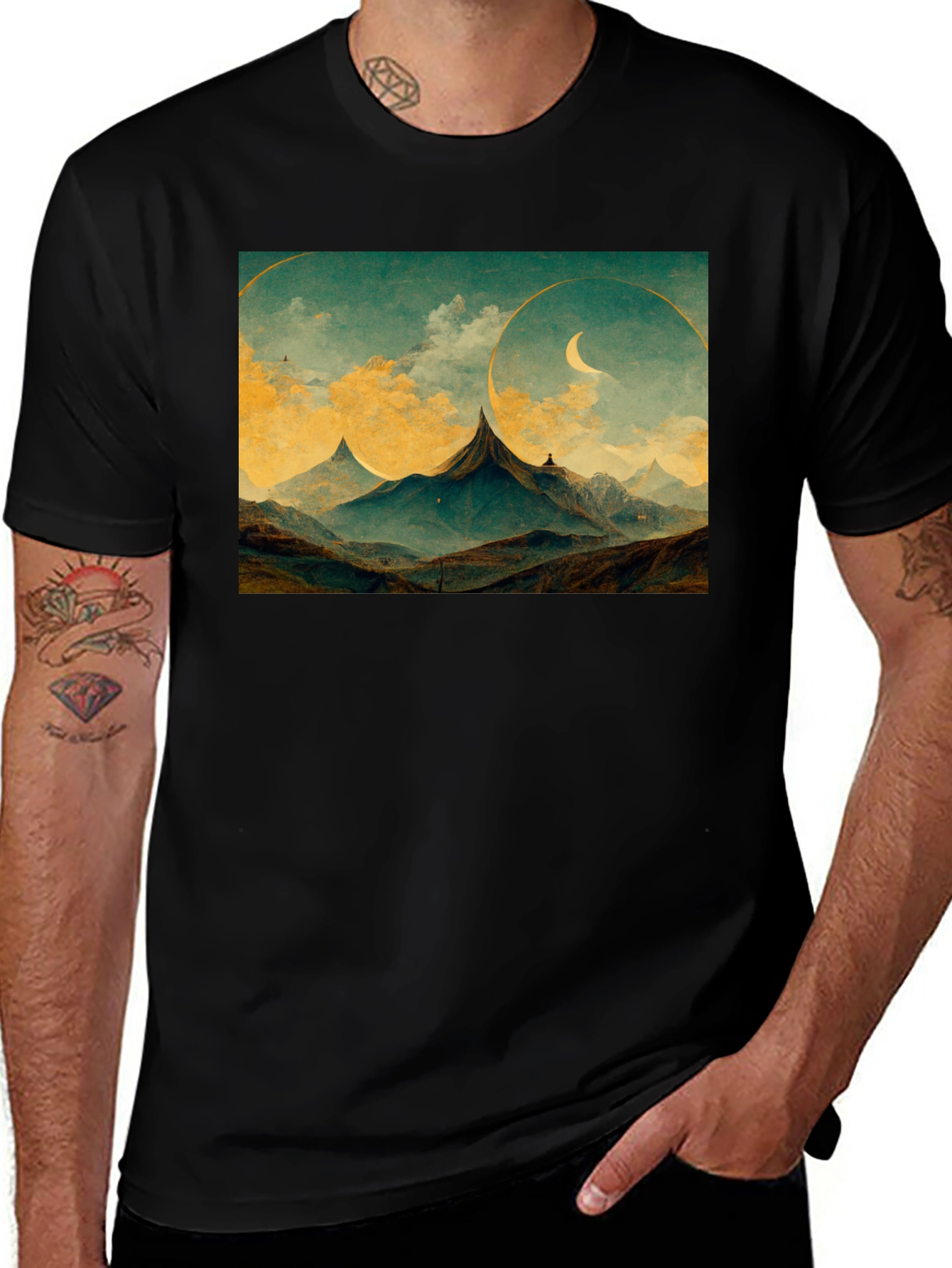 Mountainscape Graphic Tee - Artistic Black T-Shirt