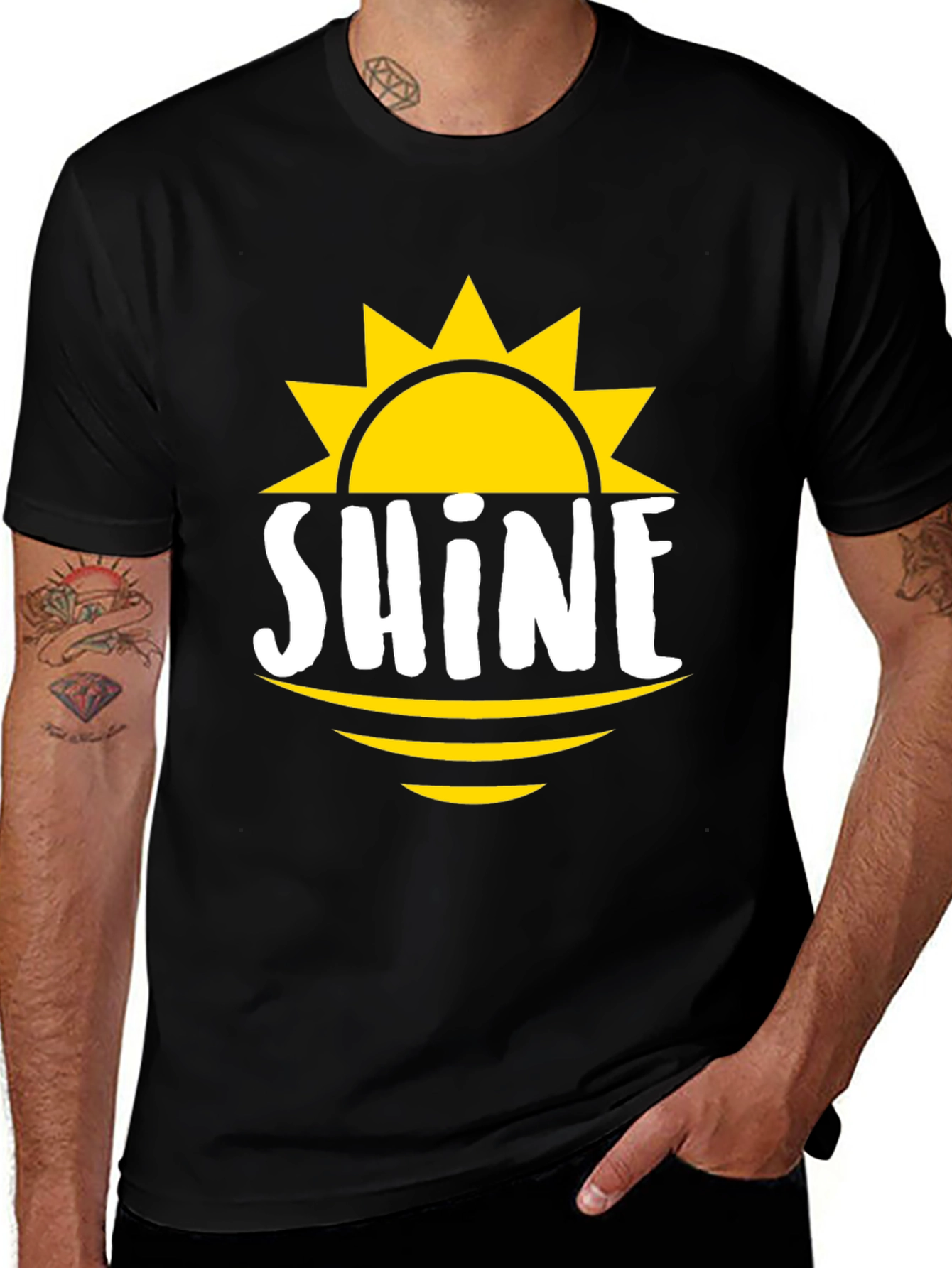 Variant 6 of Shine Graphic Tee - Men's Black Cotton T-Shirt