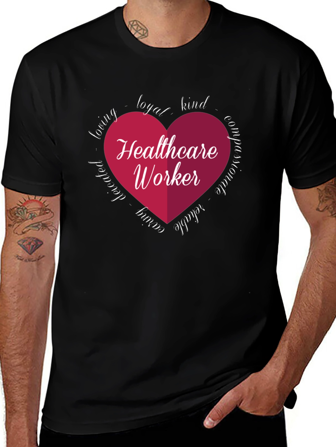 Variant 10 of Healthcare Worker Heart Graphic Tee - Black