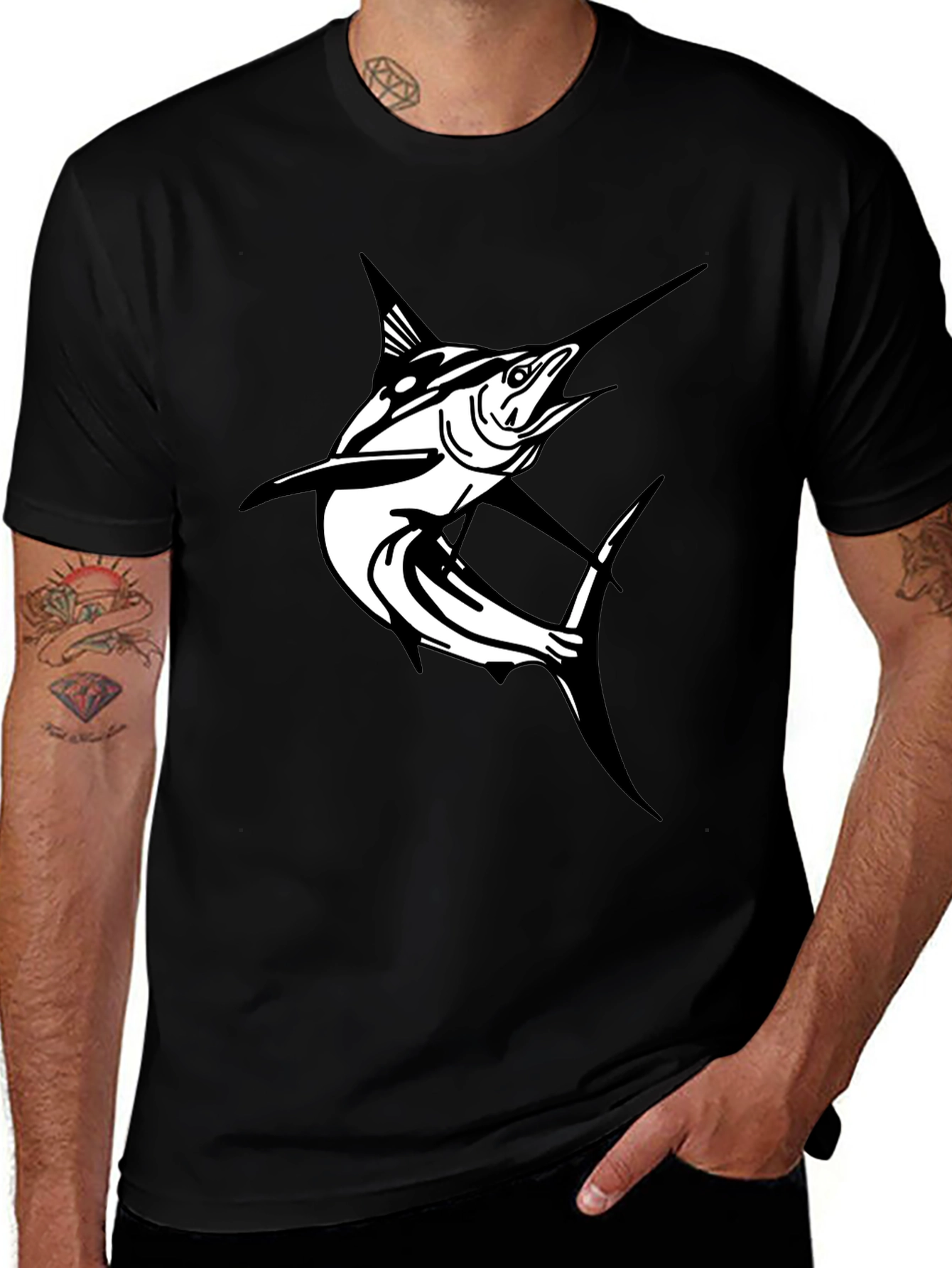 Marlin Fish Graphic T-Shirt - Black