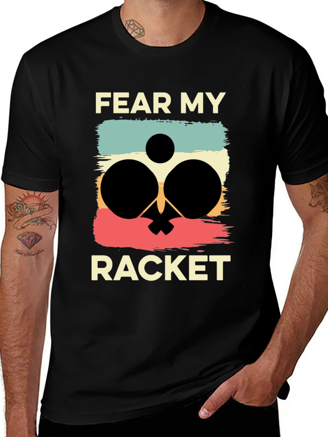 Variant 19 of Fear My Racket T-Shirt Ping Pong Player Retro Tee