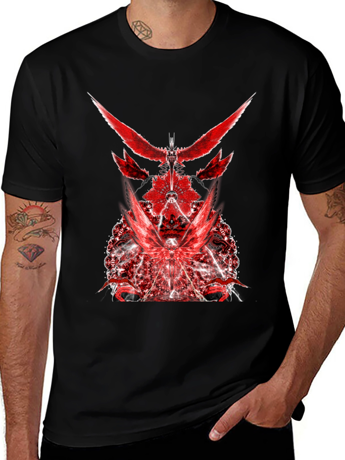 Variant 9 of Red Graphic Print Black T-Shirt