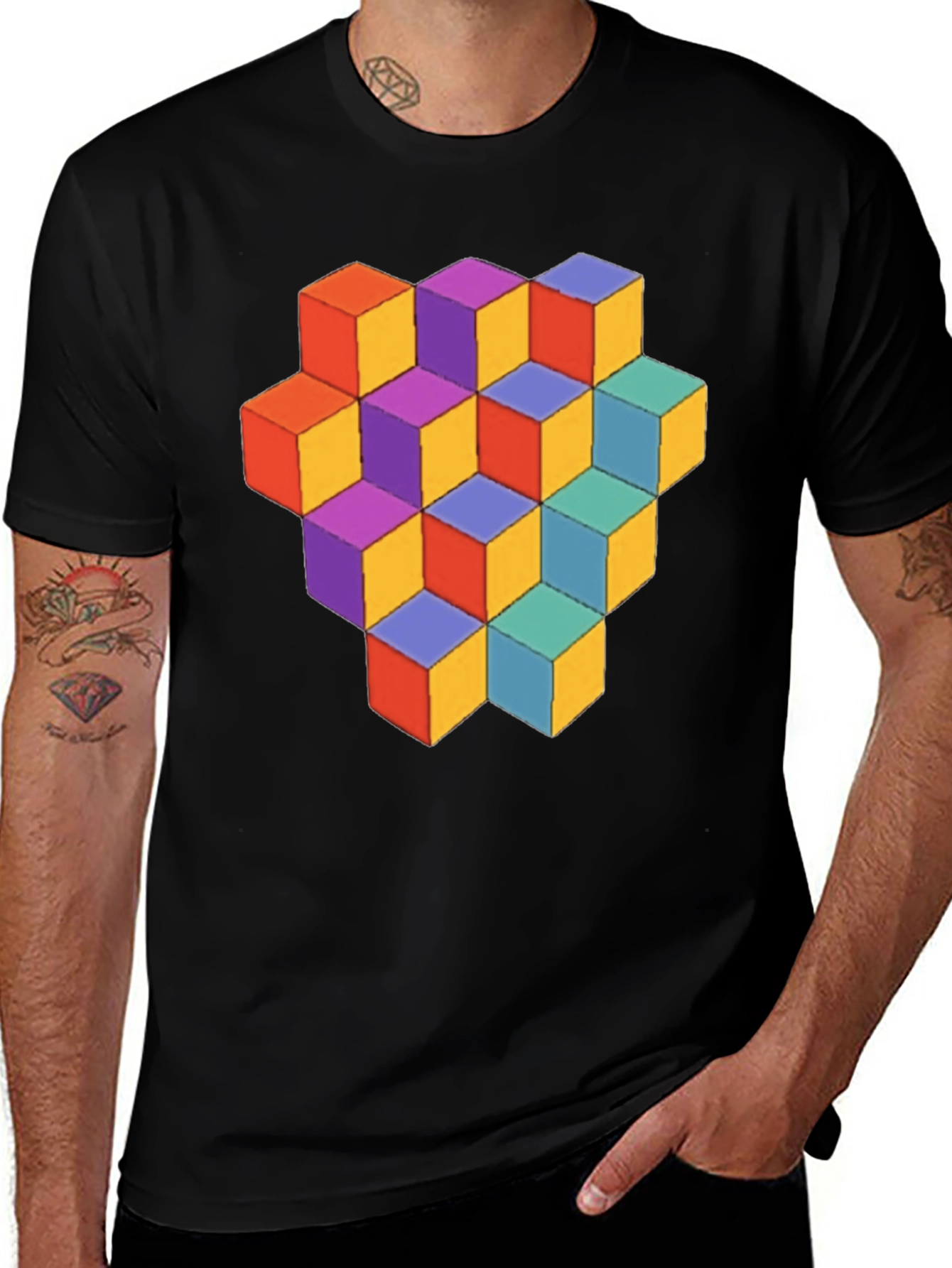 Variant 16 of Geometric Cube Graphic Tee - Stylish Men's T-Shirt