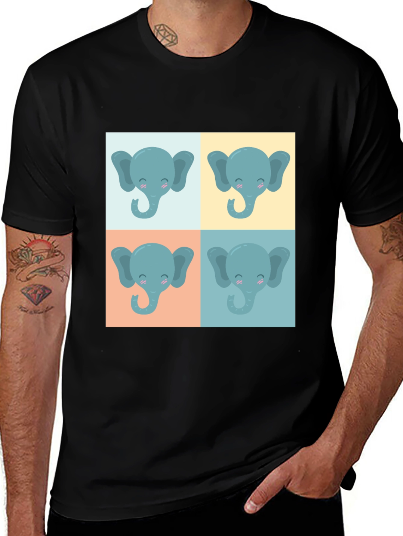 Variant 27 of Cute Elephant Pop Art Black T-Shirt