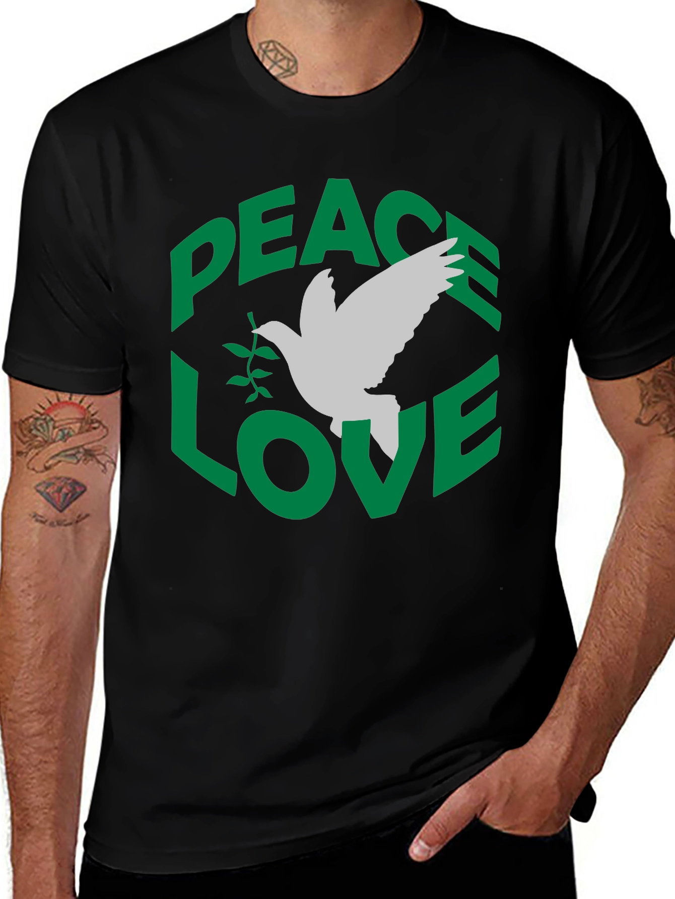 Variant 21 of Peace Love Dove Graphic T-Shirt - Black