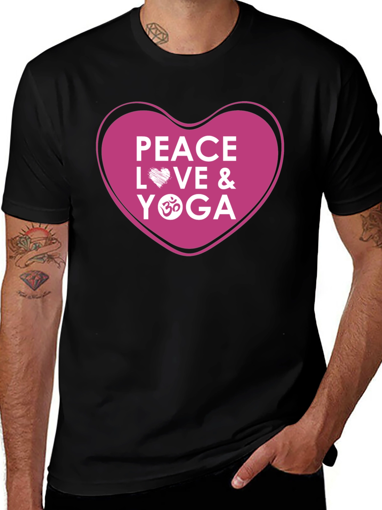 Variant 25 of Peace Love Yoga T-Shirt - Black Cotton Blend