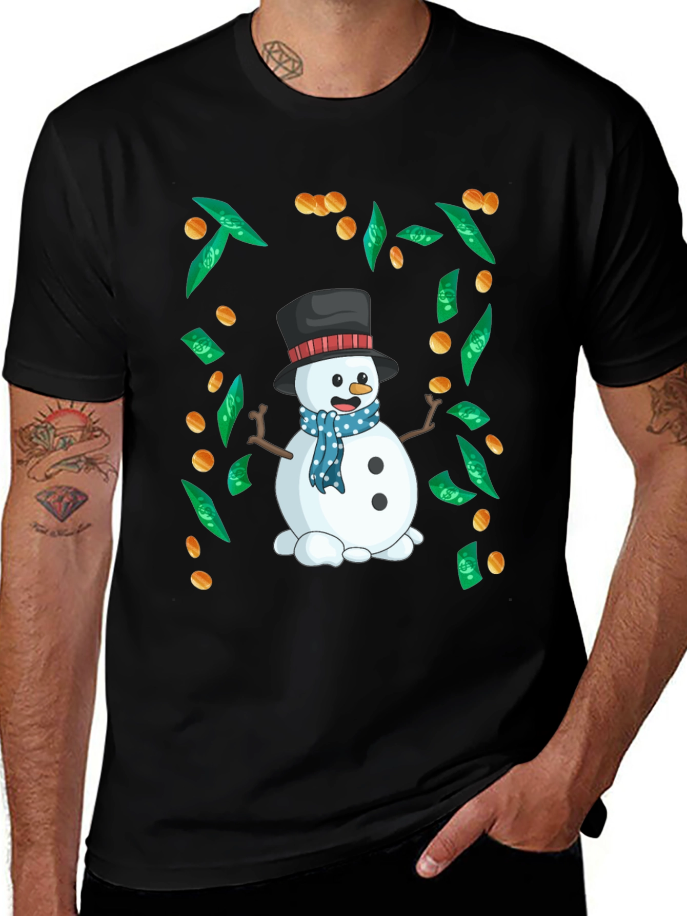 Variant 10 of Festive Snowman Money Graphic Tee