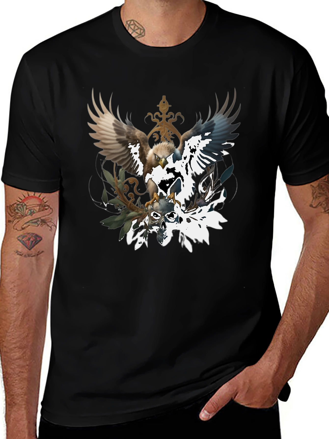Variant 29 of Eagle & Skull Graphic Tee - Black Cotton Blend T-Shirt