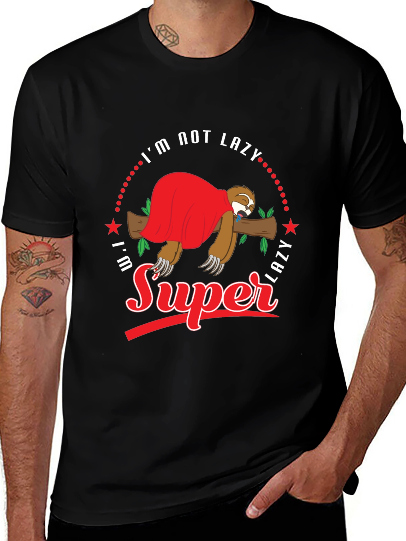 Variant 26 of Funny Sloth 'Super Lazy' Graphic Print T-Shirt