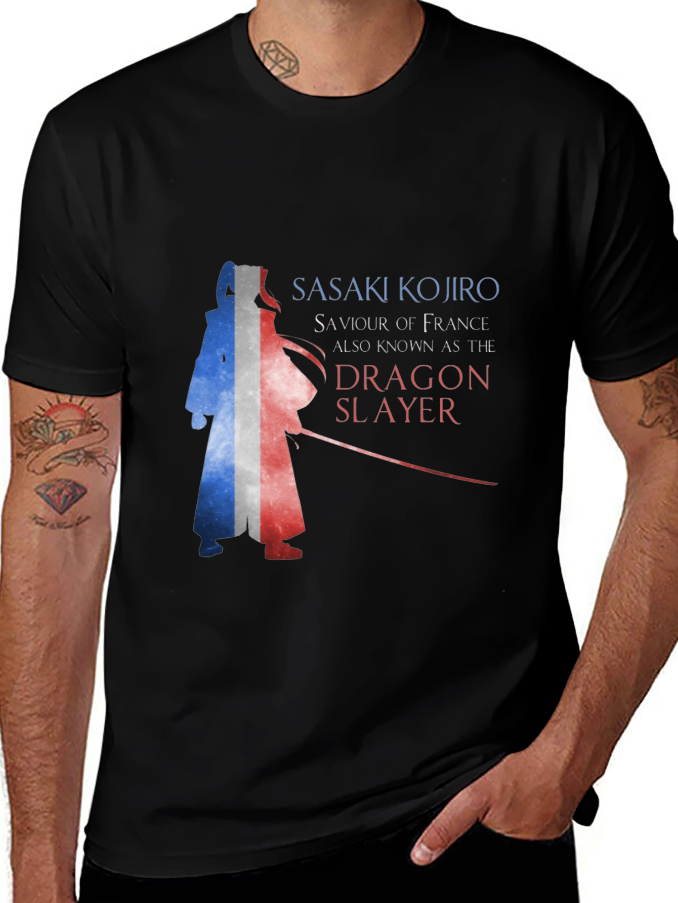 Sasaki Kojiro Dragon Slayer France Flag Graphic T-Shirt