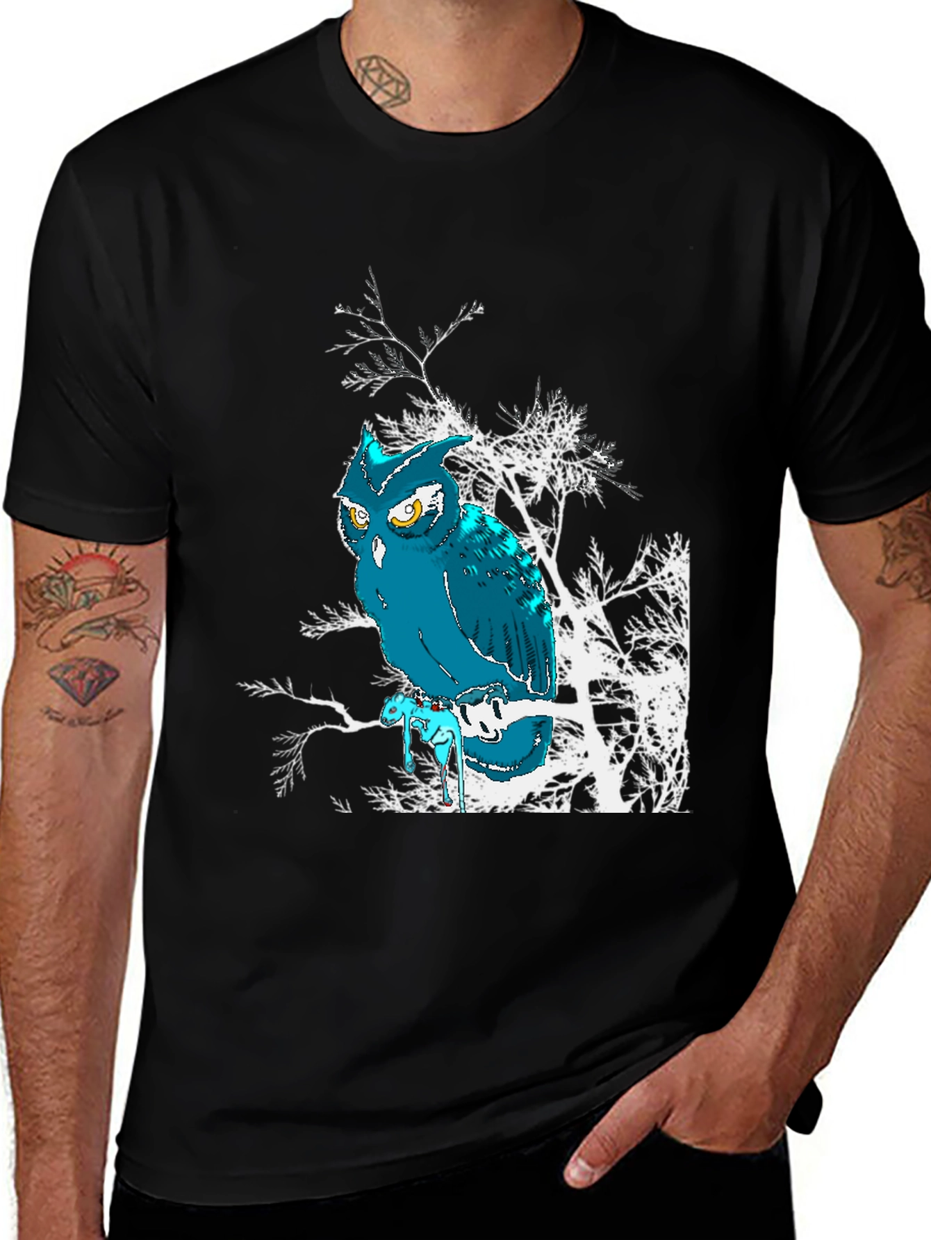 Variant 22 of Owl Graphic Tee - Men's Black Short Sleeve T-Shirt