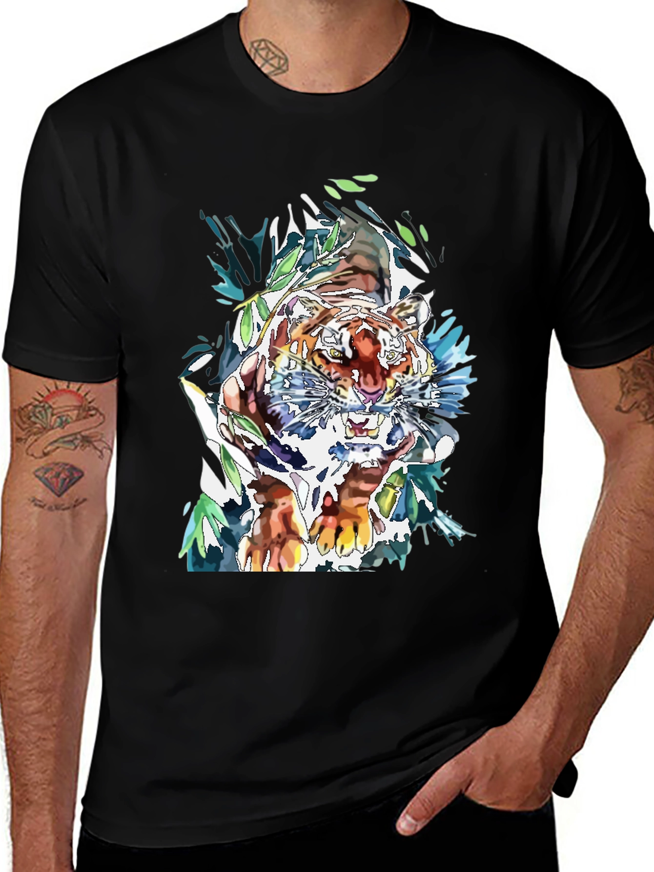 Variant 10 of Tiger Graphic Print Men's Black T-Shirt