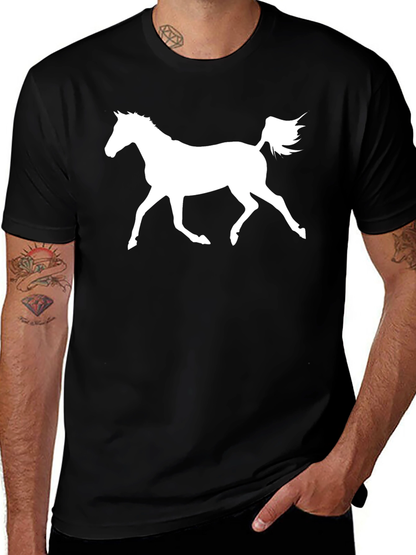 Variant 18 of Horse Graphic Tee - Black Cotton Casual T-Shirt