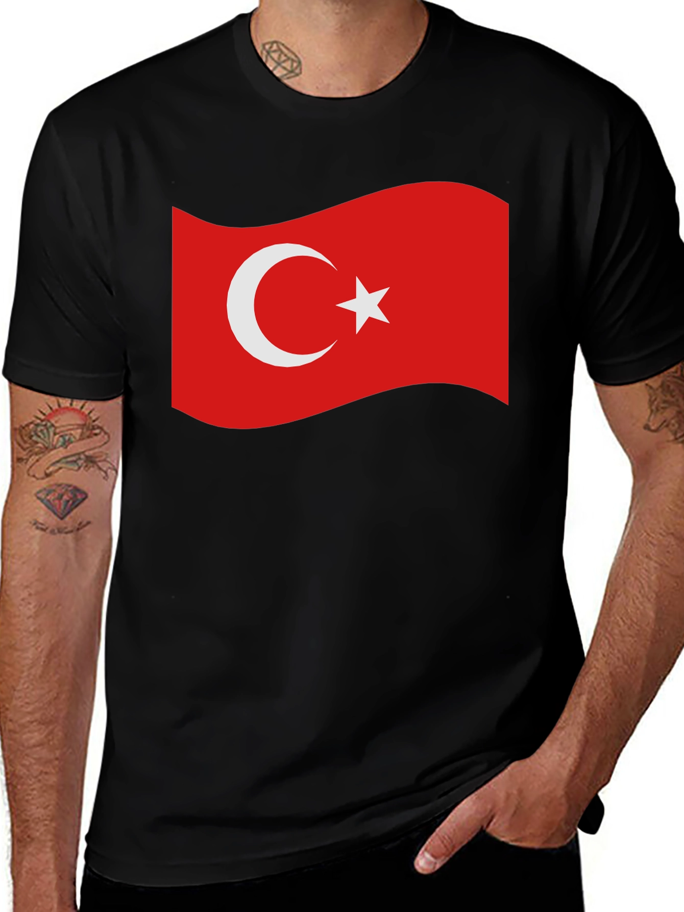 Turkey Flag Graphic T-Shirt - Black Crew Neck Tee