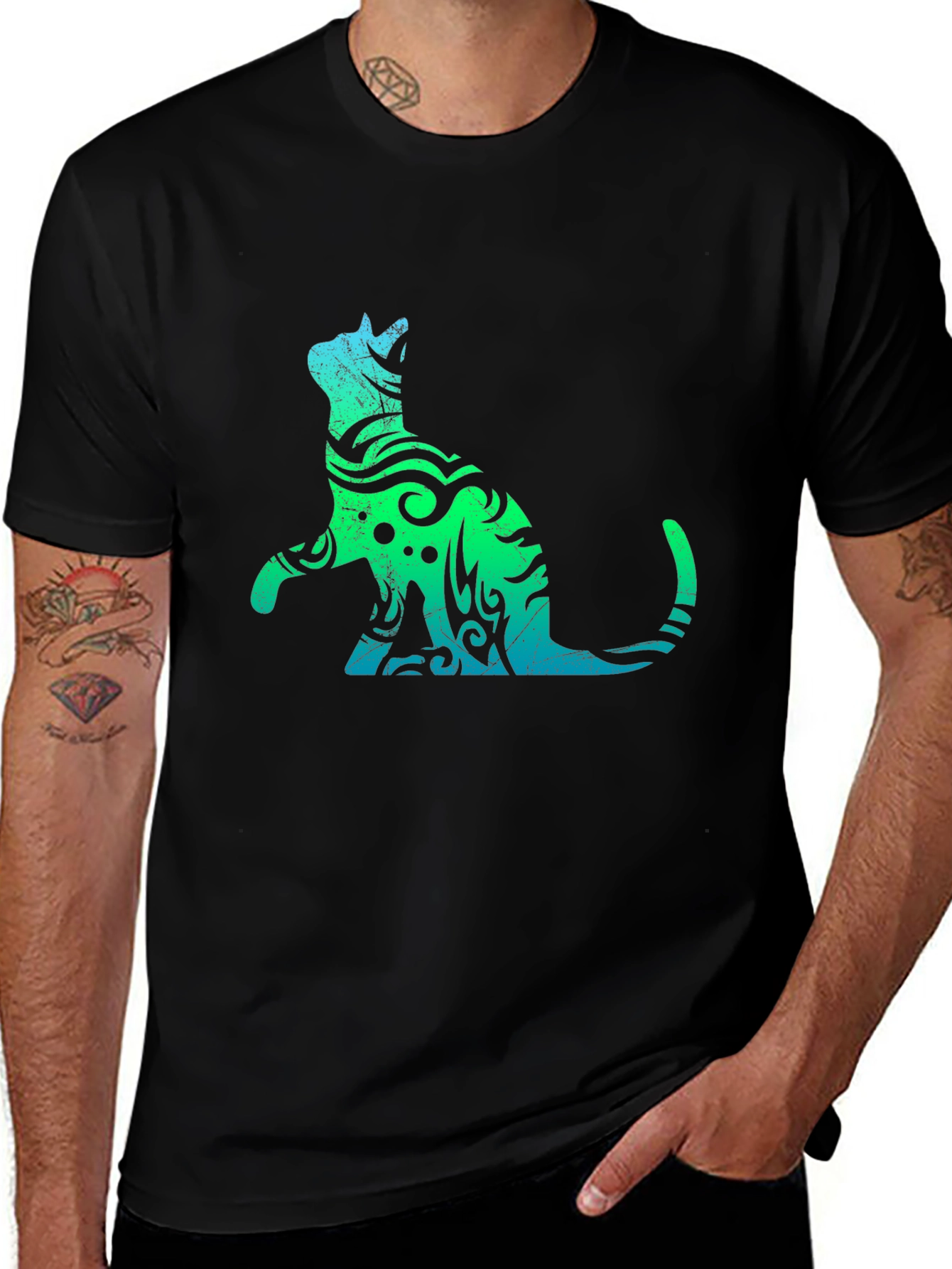Variant 17 of Tribal Cat Graphic Black T-Shirt