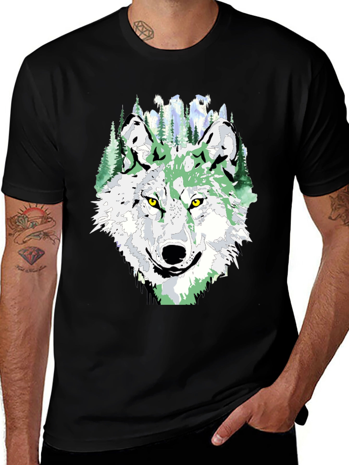 Variant 16 of Wolf Graphic Tee - Men's Black Crew Neck T-Shirt