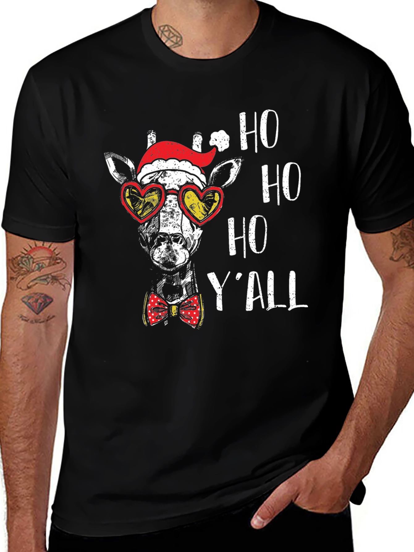Festive Giraffe Tee: Ho Ho Ho Y'all Shirt