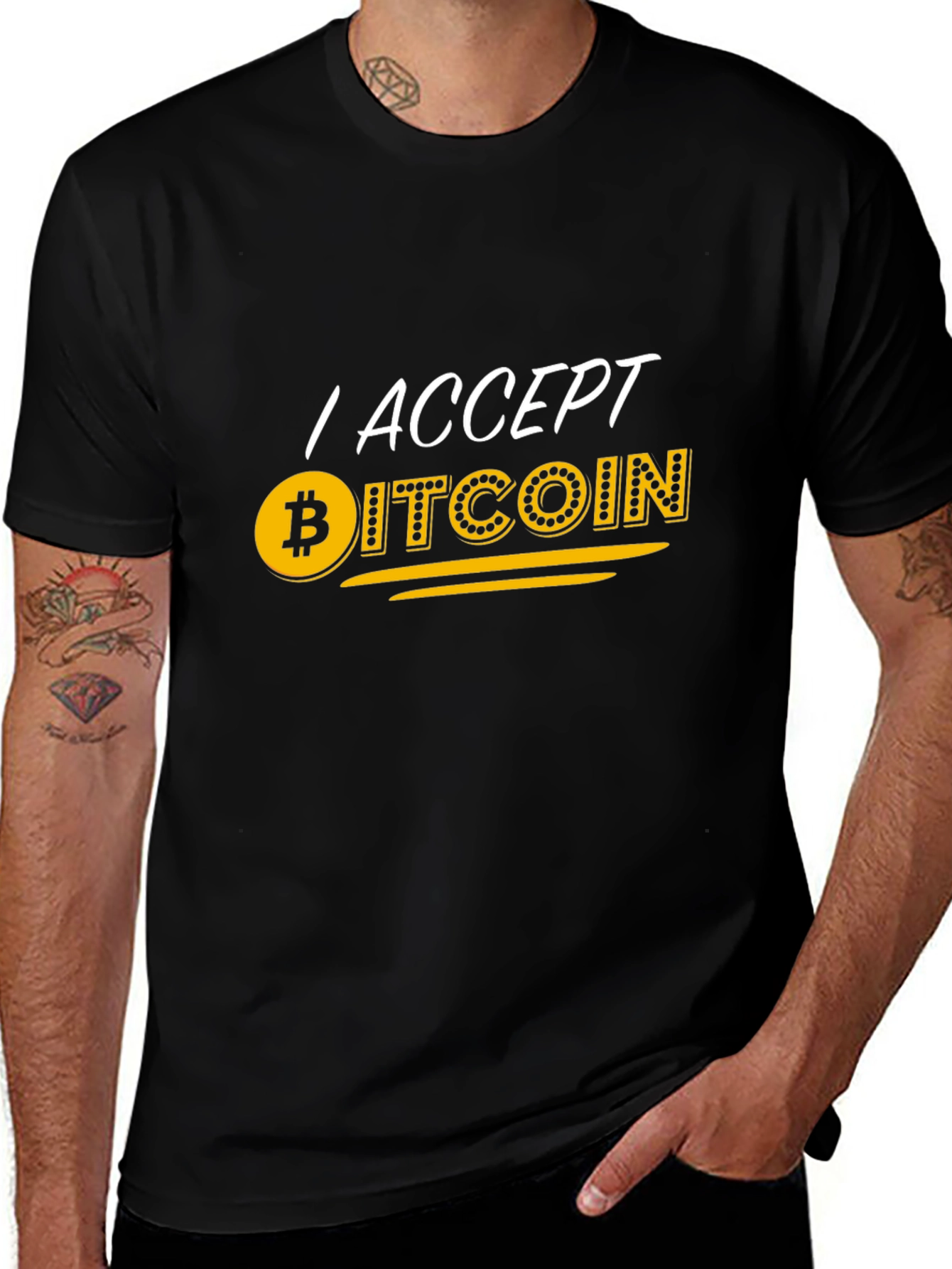 I Accept Bitcoin Black T-Shirt - Crypto Currency Tee