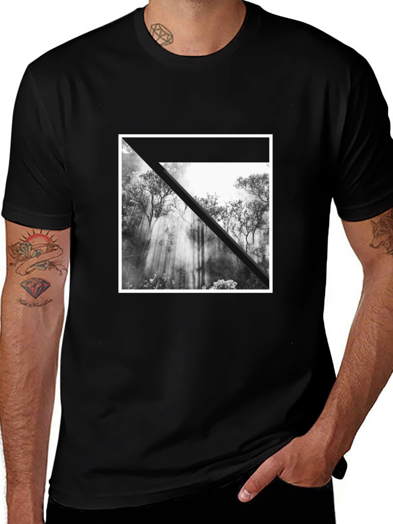 Abstract Forest Graphic Tee - Black Cotton T-Shirt