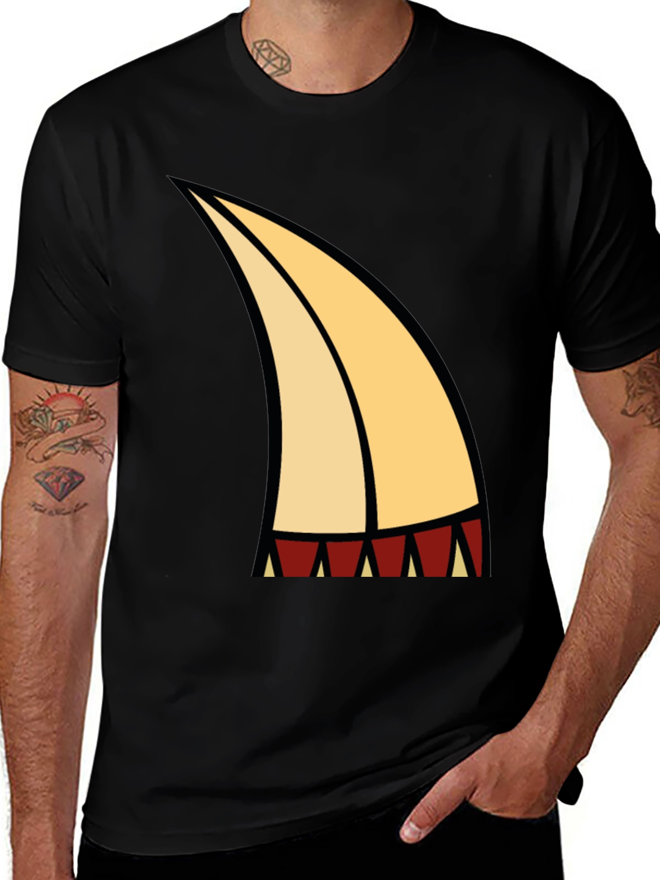 Variant 28 of Cartoon Tooth Graphic Tee - Black