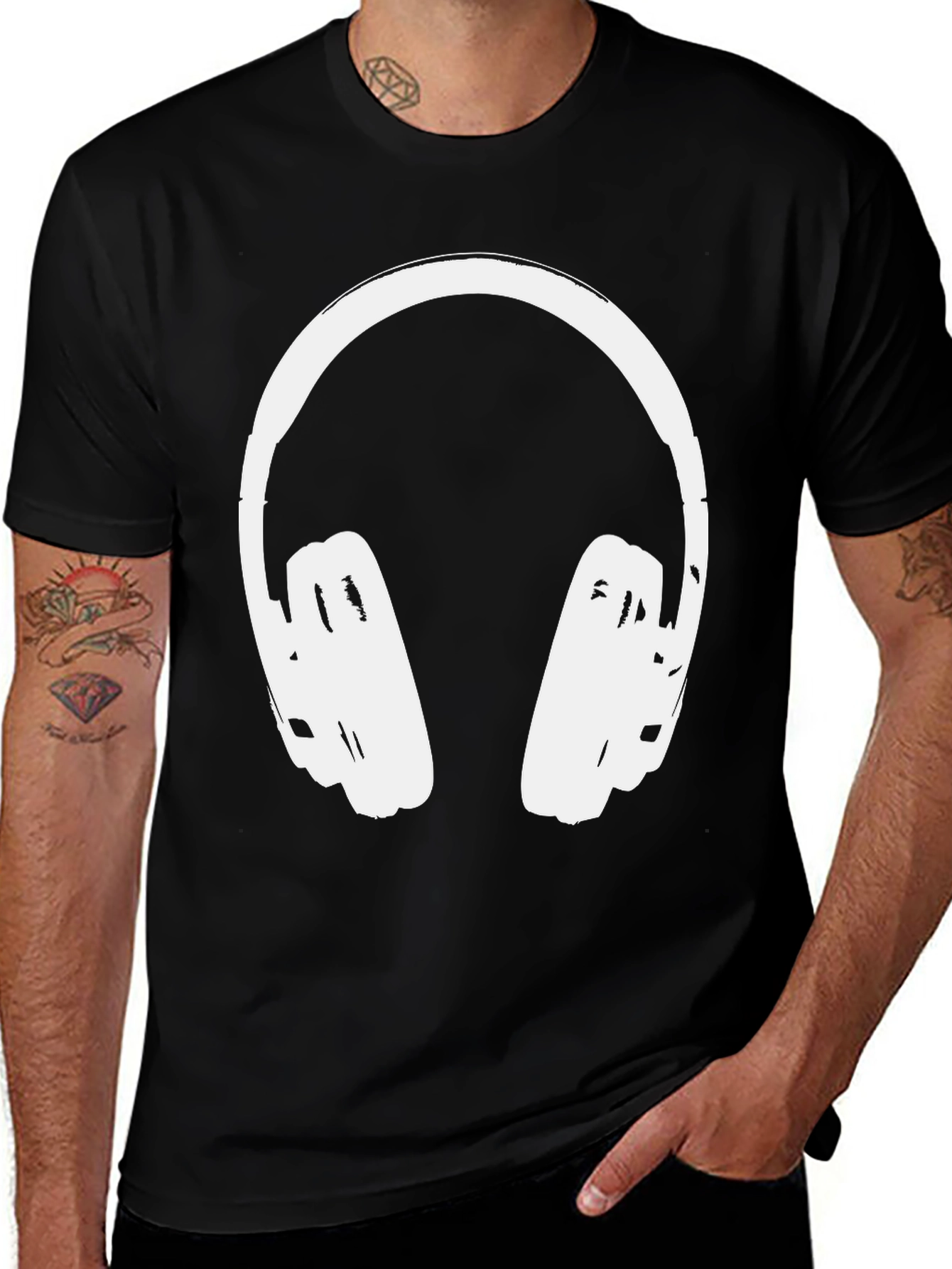 Variant 3 of Cool Headphones Graphic Tee - Black Casual Shirt