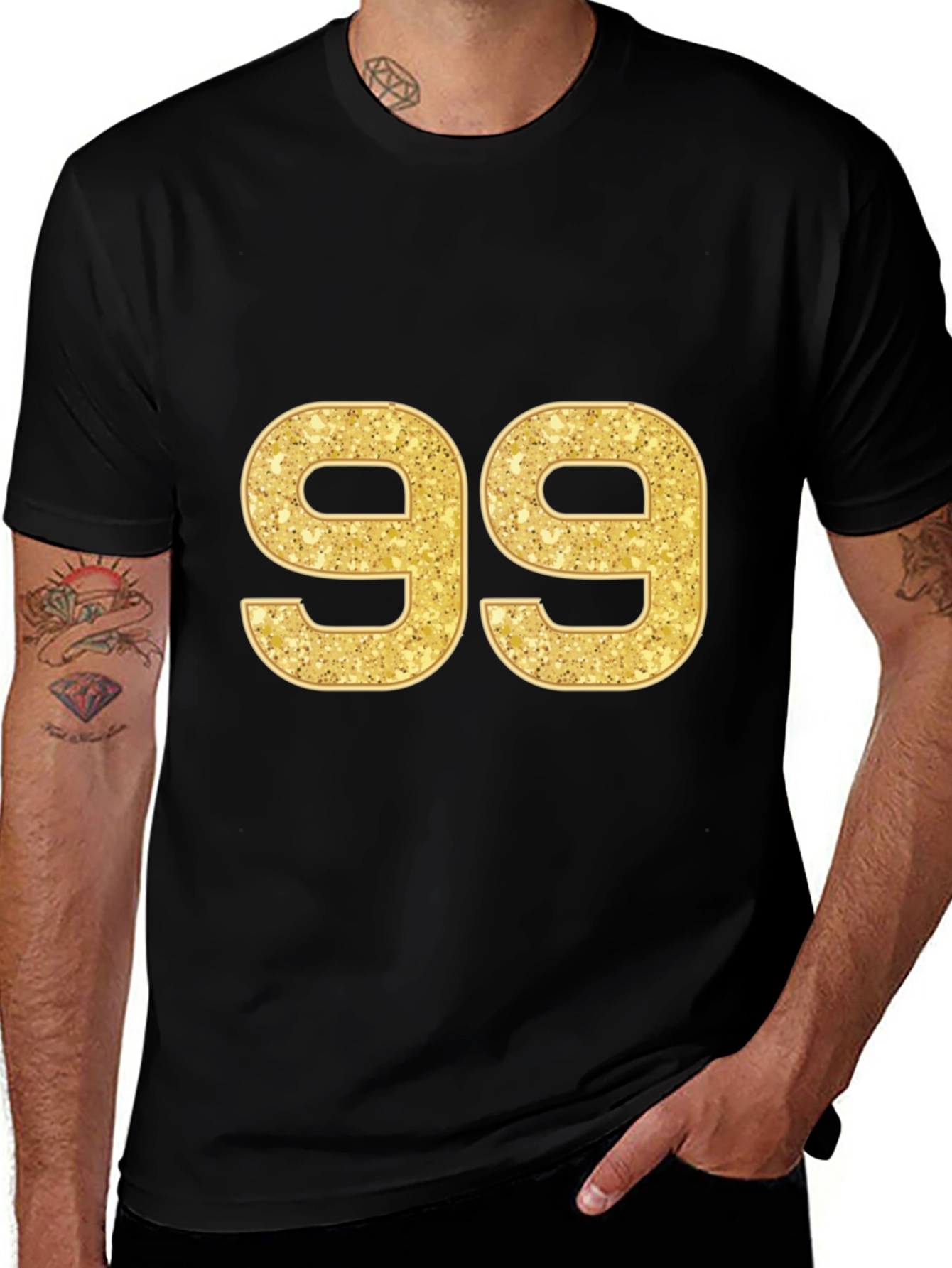 Variant 22 of Gold Glitter Number 99 Black T-Shirt