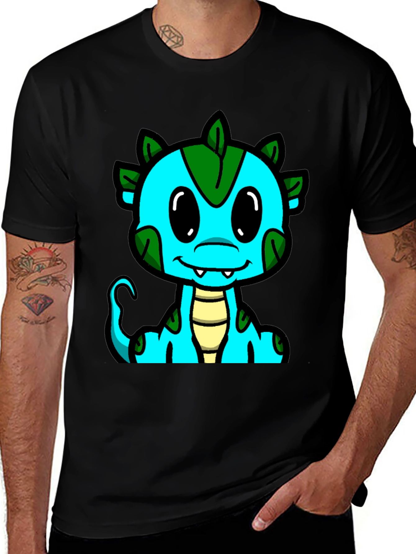 Variant 17 of Cute Cartoon Dragon Graphic Tee - Black