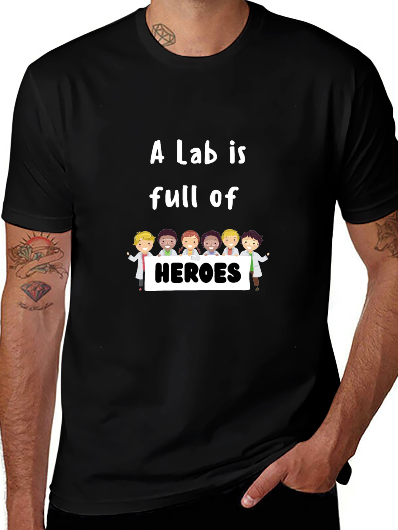 Variant 26 of Lab Heroes T-Shirt - Black Crew Neck Graphic Tee
